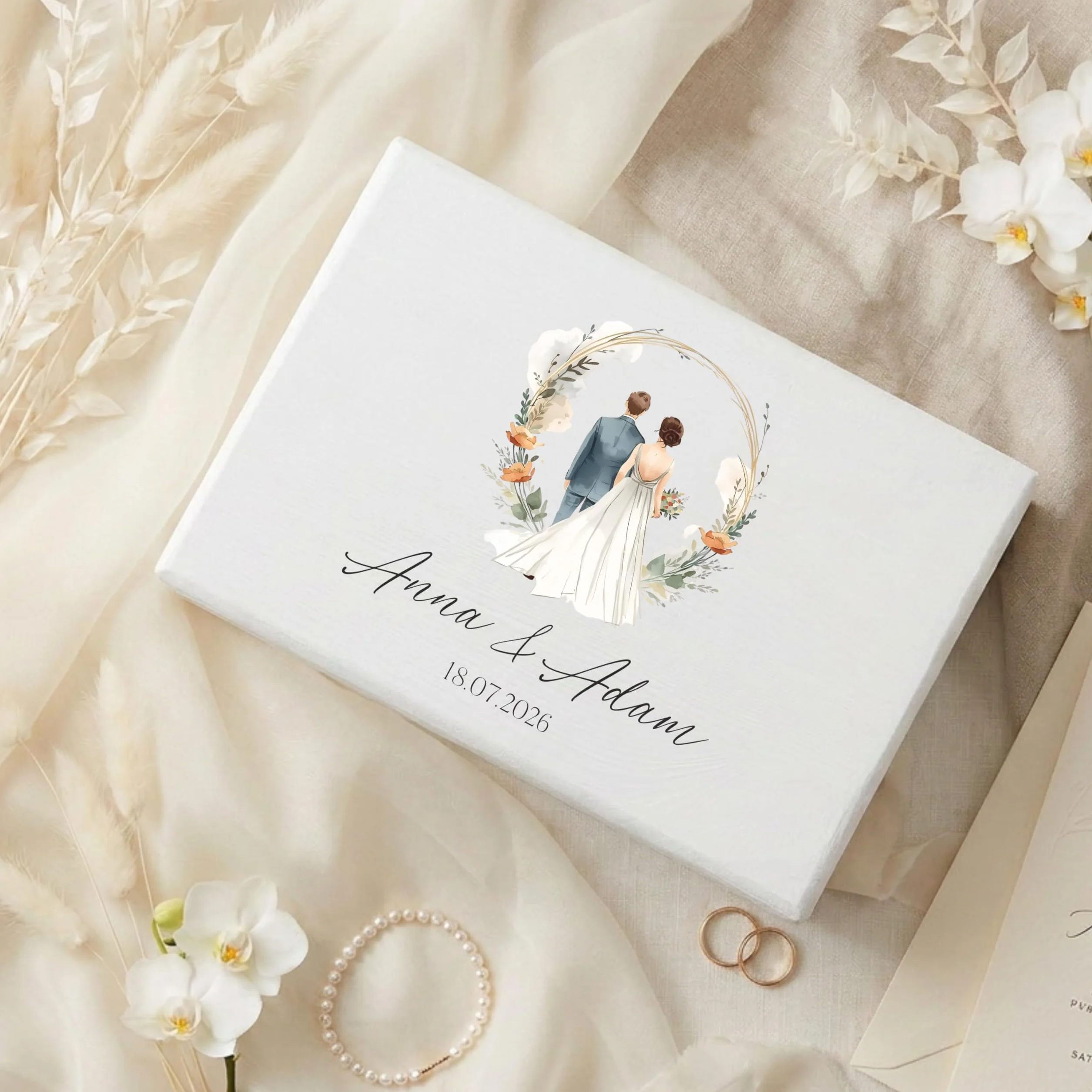 Boîte à Souvenirs de Mariage Personnalisable en Bois pour Jeunes Mariés