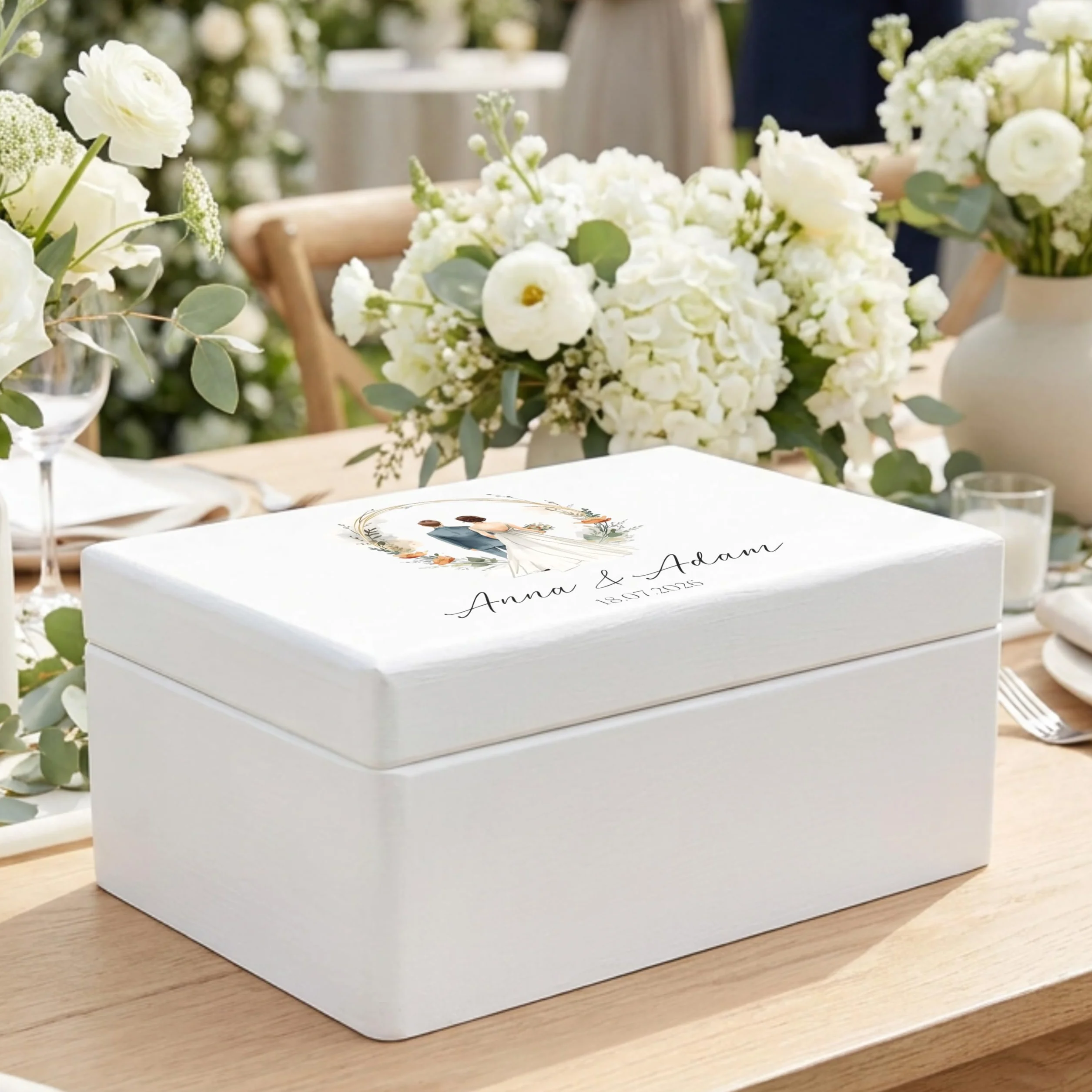 Boîte à Souvenirs de Mariage Personnalisable en Bois pour Jeunes Mariés