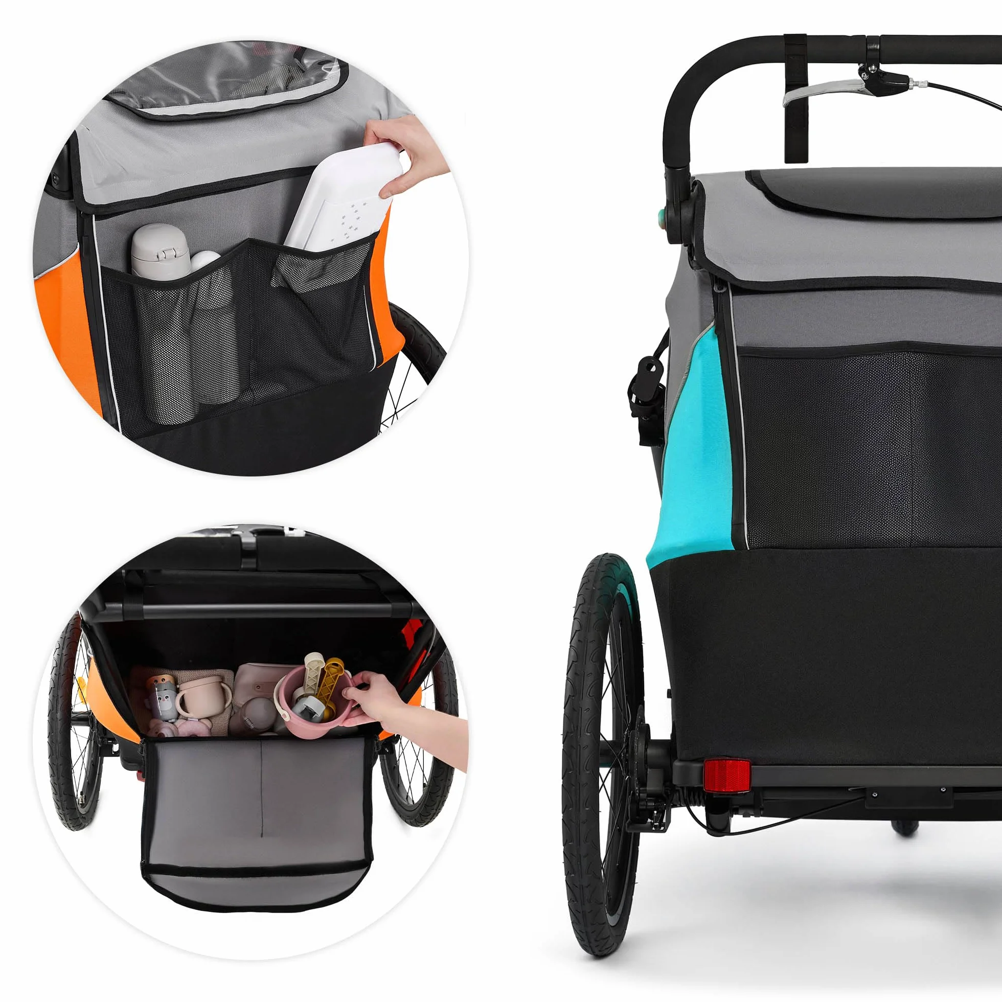 Kinderkraft NAVA 3-en-1 Remorque pour enfants Poussette Jogger Landau Remorque à vélo 2x22kg Protection pluie insectes Bleu