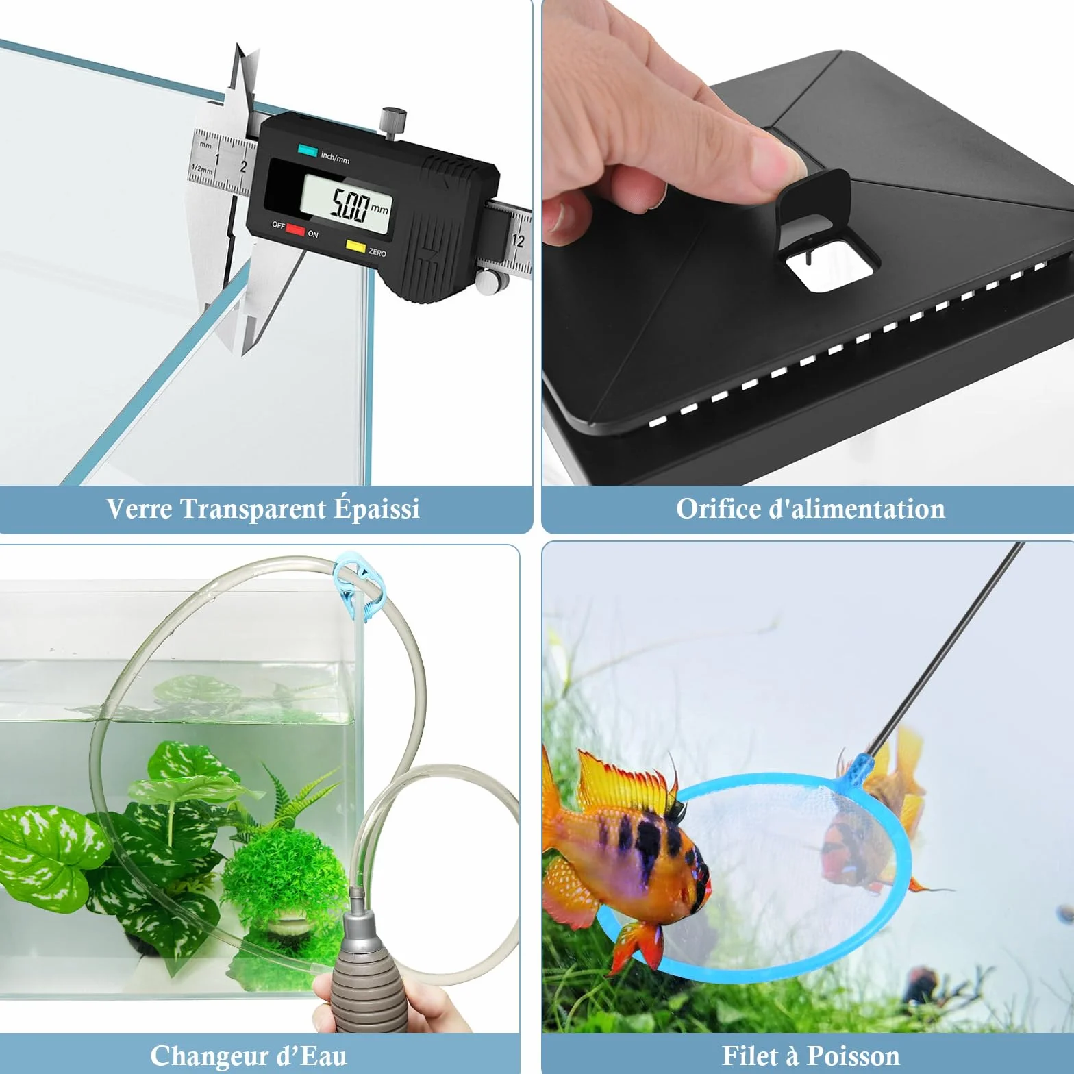 Kit Aquarium en Verre 4L, Réservoir Betta avec Pompe à Air et LumièRe LED