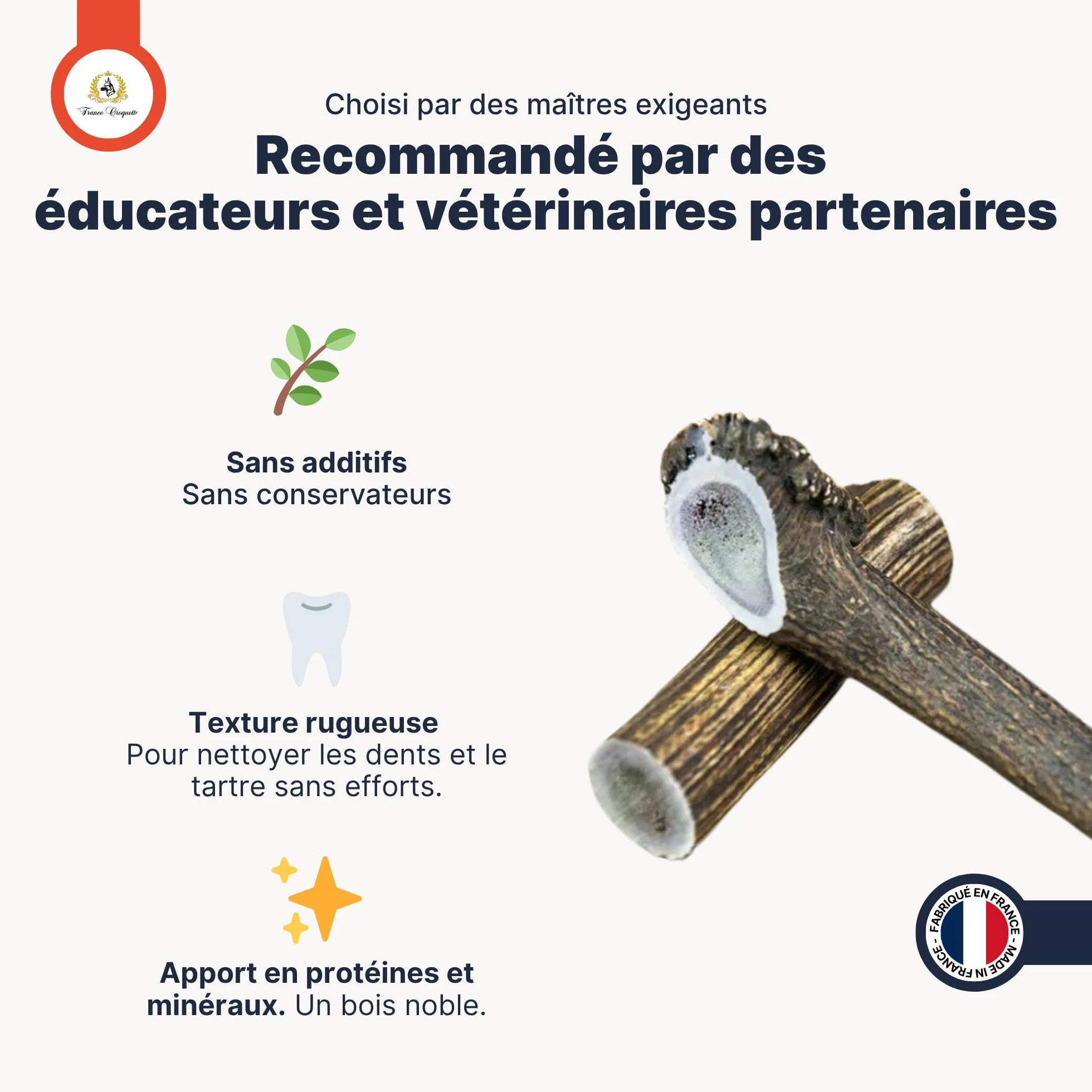 Bois de Cerf M Entier 60-100 g pour Chien Moins de 20 kg, Friandise Naturelle à mâcher Longue Durée