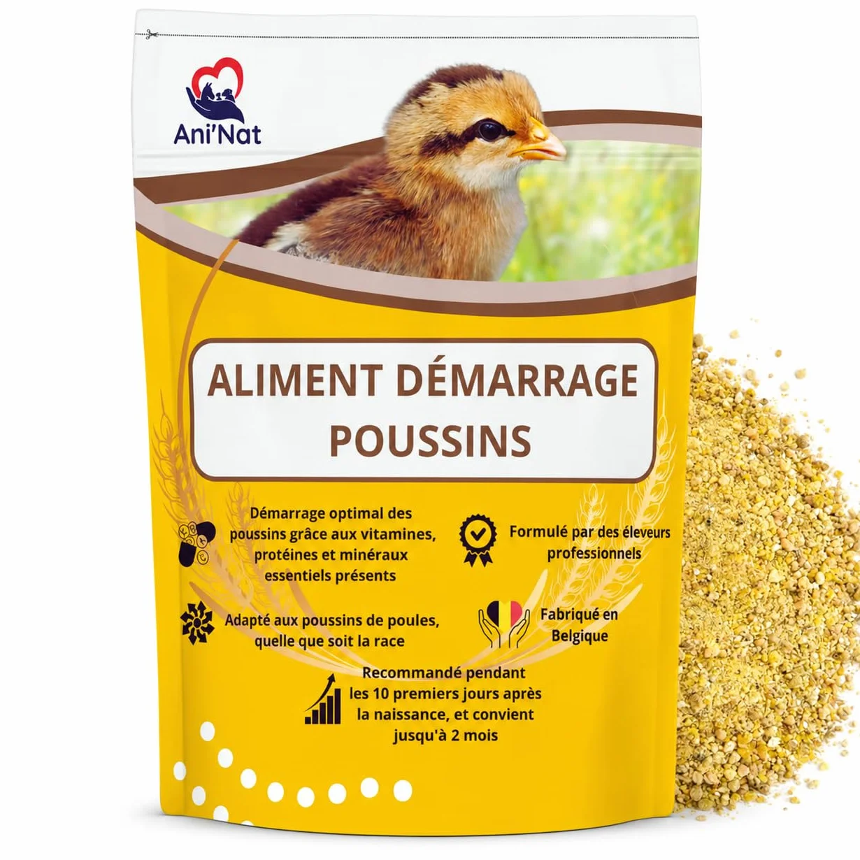 AniNat 1.8kg Aliment démarrage Poussins Nourriture 1er âge vitamines protéines minéraux huiles essentielles Adapté Naissance sans OGM sans Antibiotique