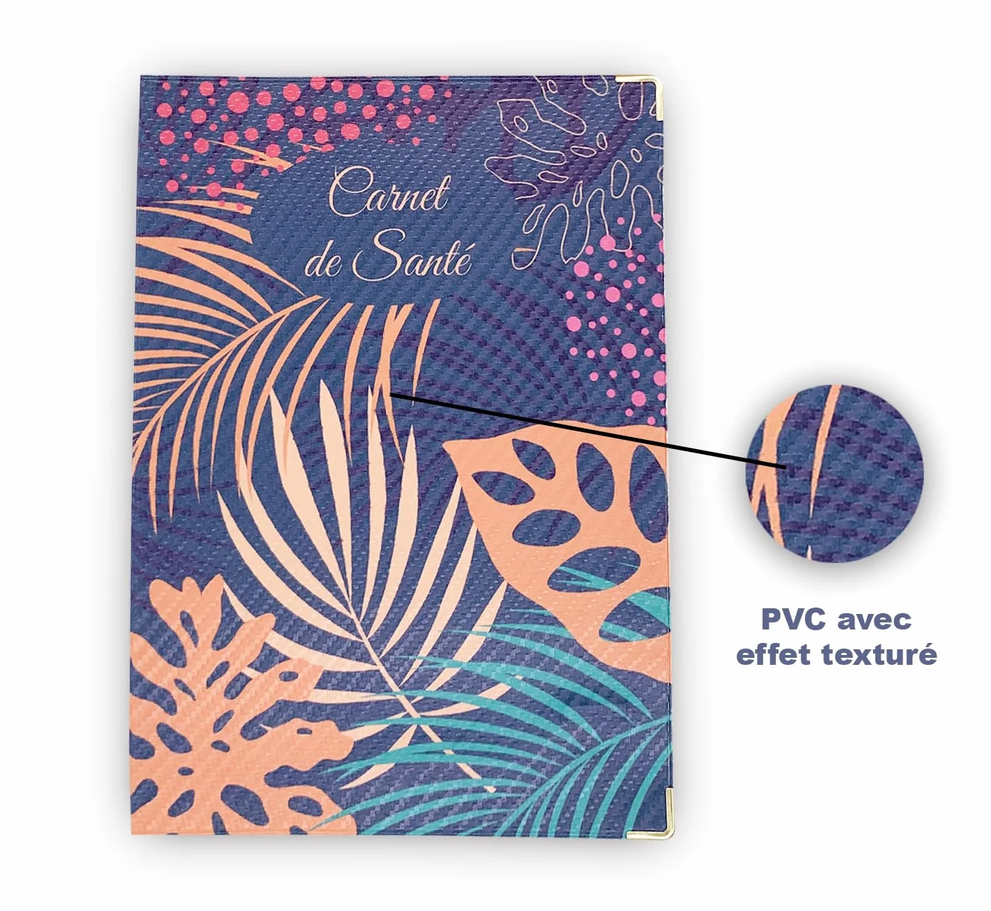 Protège Carnet de Santé en Gomme Expansée Texturée – Étui Carnet Bébé Enfant Fille ou Garçon Adulte – Fabriqué en France – Modèle Tropical Bleu