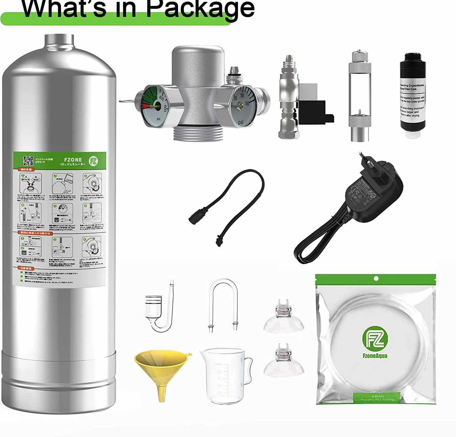 FZONE générateur de CO2 d’Aquarium Kit de réacteur de système 2,5L/4L avec Le régulateur et la Valve d’Aiguille pour réservoirs de centrales d’Aquarium (2.5L(with Solenoid))