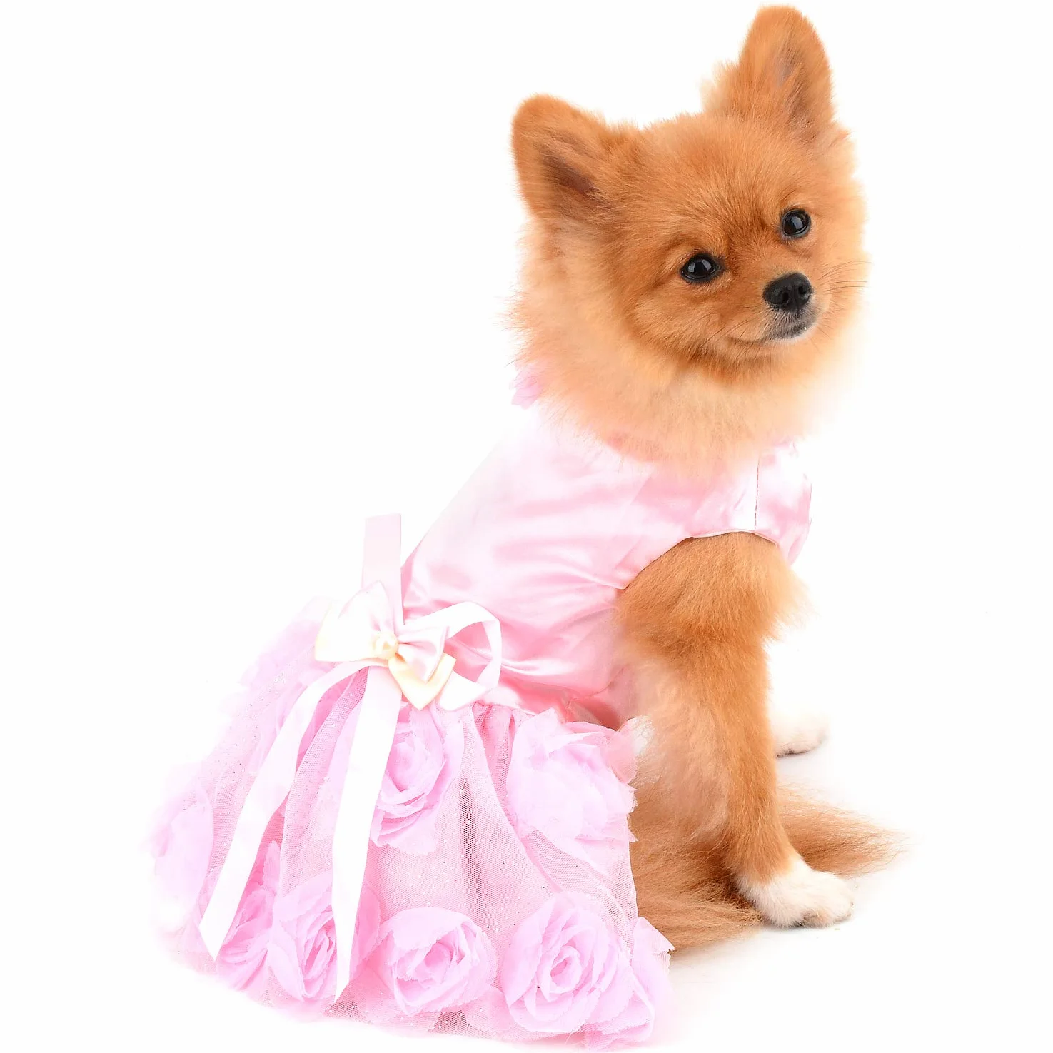 PAIDEFUL Robe pour Petit Chien Fille Jupe Tutu en Dentelle à Fleurs Roses Soyeux Mariée Anniversaire Chihuahua Rose S