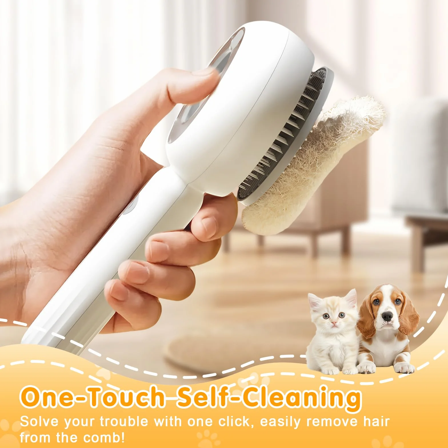 Brosse à Vapeur pour Chat Chiens 4 en 1 Qoosea Autonettoyant, Peigne de Massage en Spray, Blanc