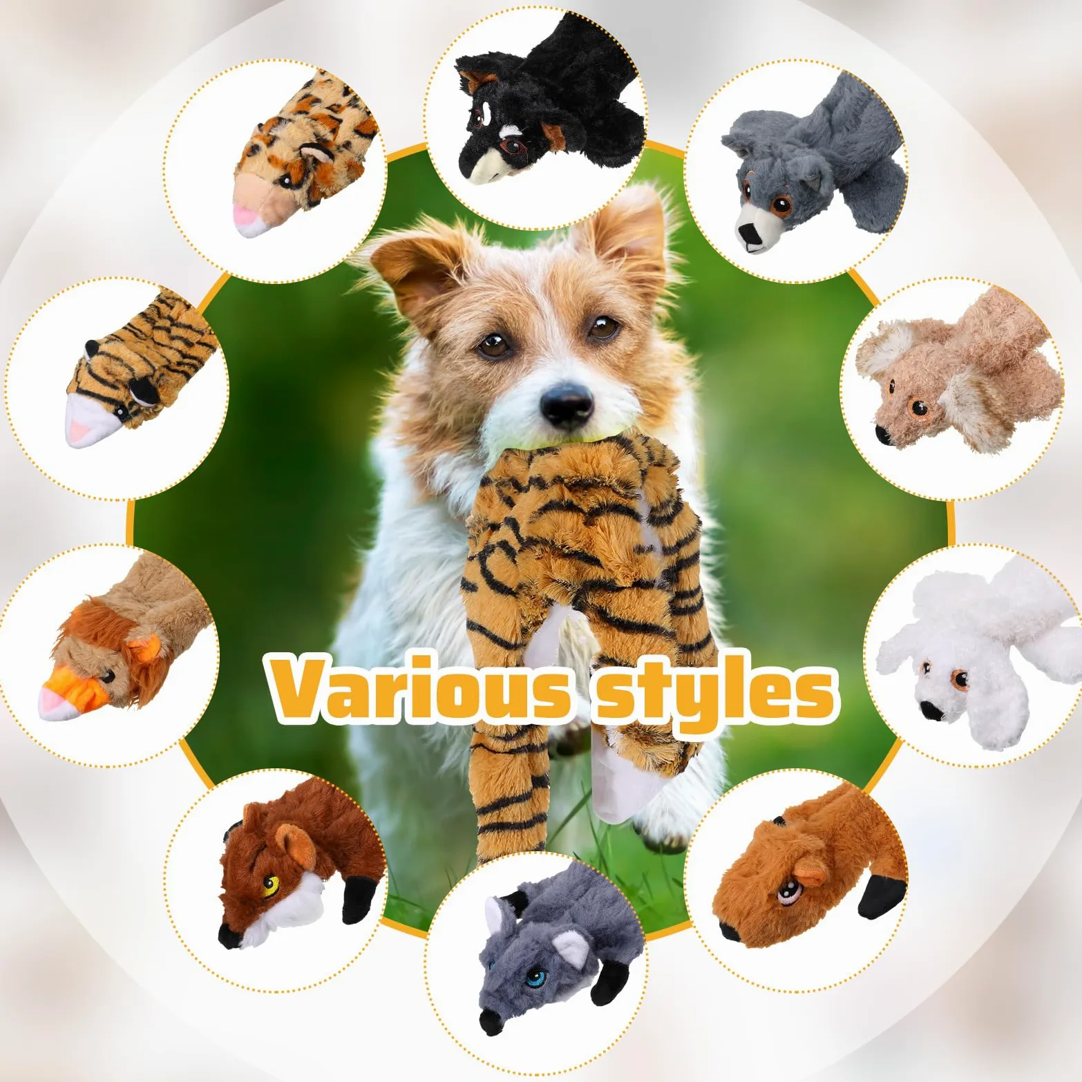 Lot de 10 jouets couineurs pour chien sans rembourrage - Jouet froissé pour chiens agressifs - Jouet de dentition en peluche pour chiots de petite, moyenne et grande taille, 10 styles (style délicat)