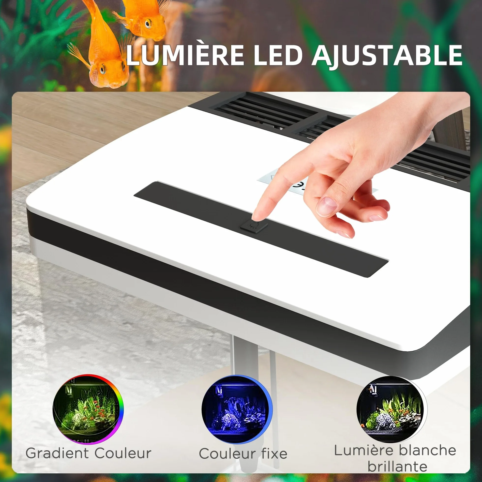 PawHut Aquarium en Verre 28L avec Filtre, Couvercle et lumière LED 38 x 26 x 39,5 cm Blanc