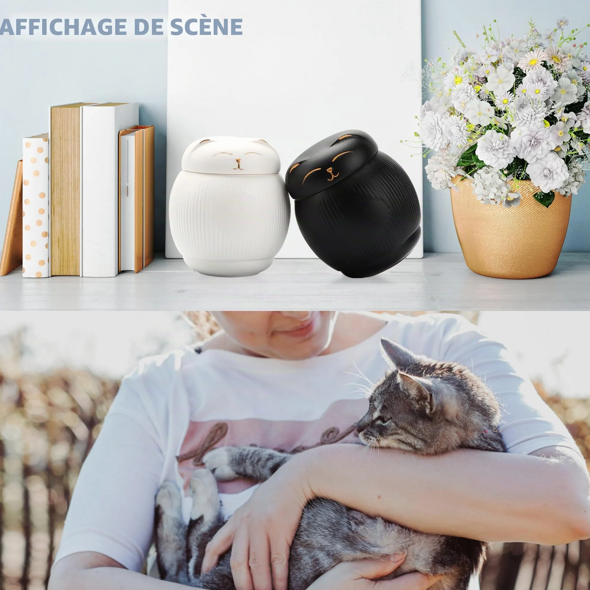 Urne en céramique pour chat, Urne pour animaux, Boîte commémorative, Urne pour cendres blanc (4 kg)