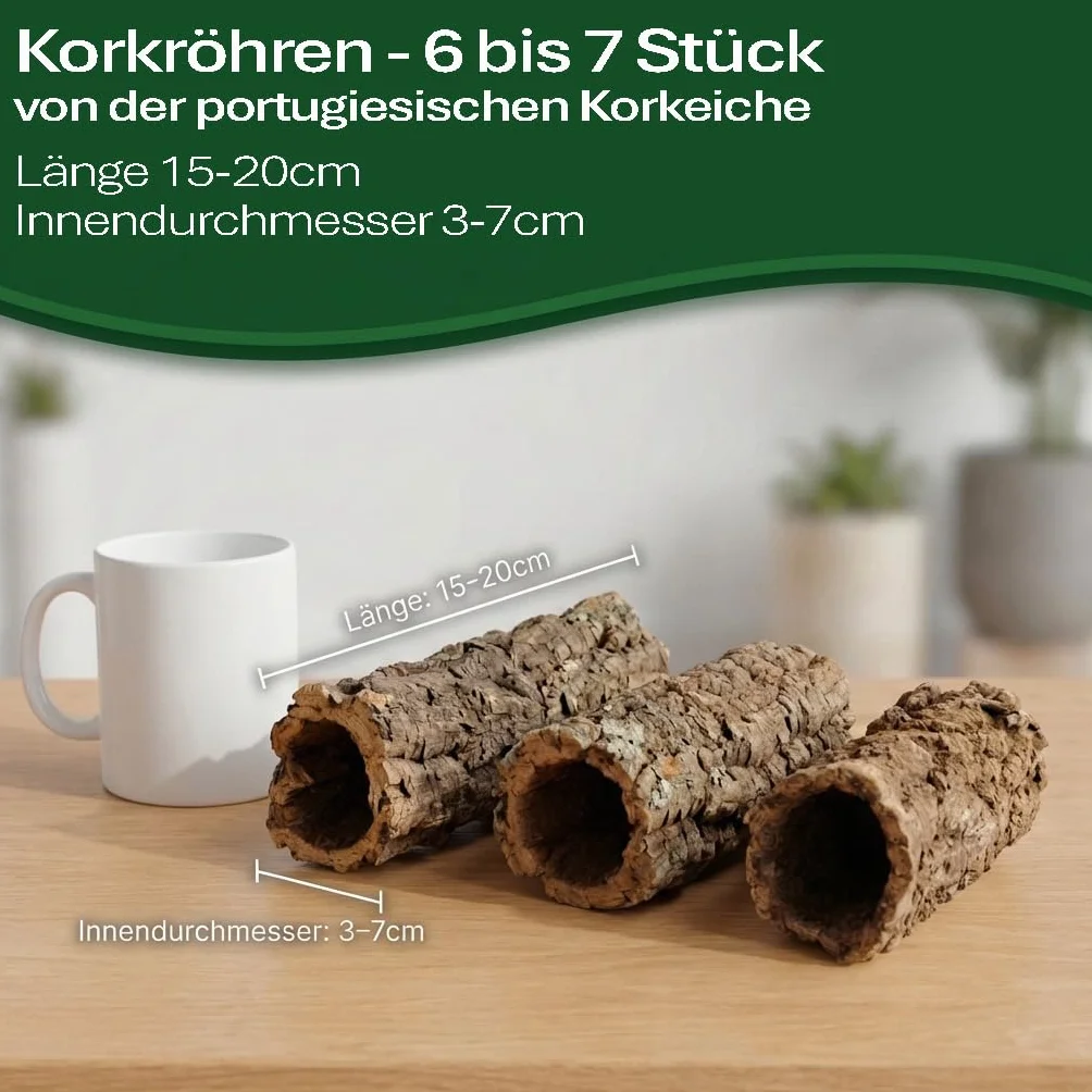 Lot de 6-7 tubes en liège naturel pour terrarium 15-20 cm