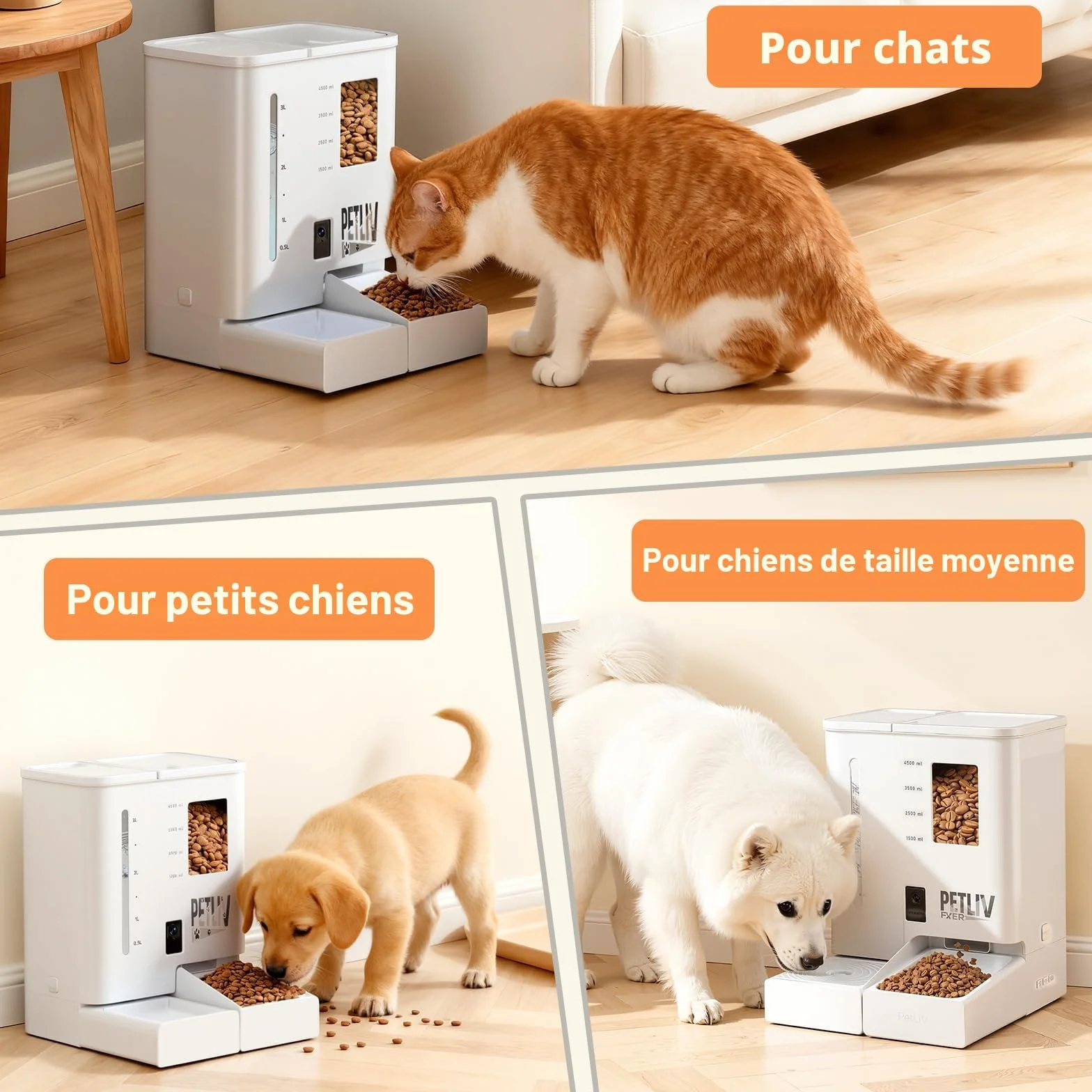 Distributeur Croquettes Chat Automatique avec Caméra 2K HD Vision Nocturne WiFi 2.4G/5G Contrôle App Double Alimentation Réservoir 5L 4L