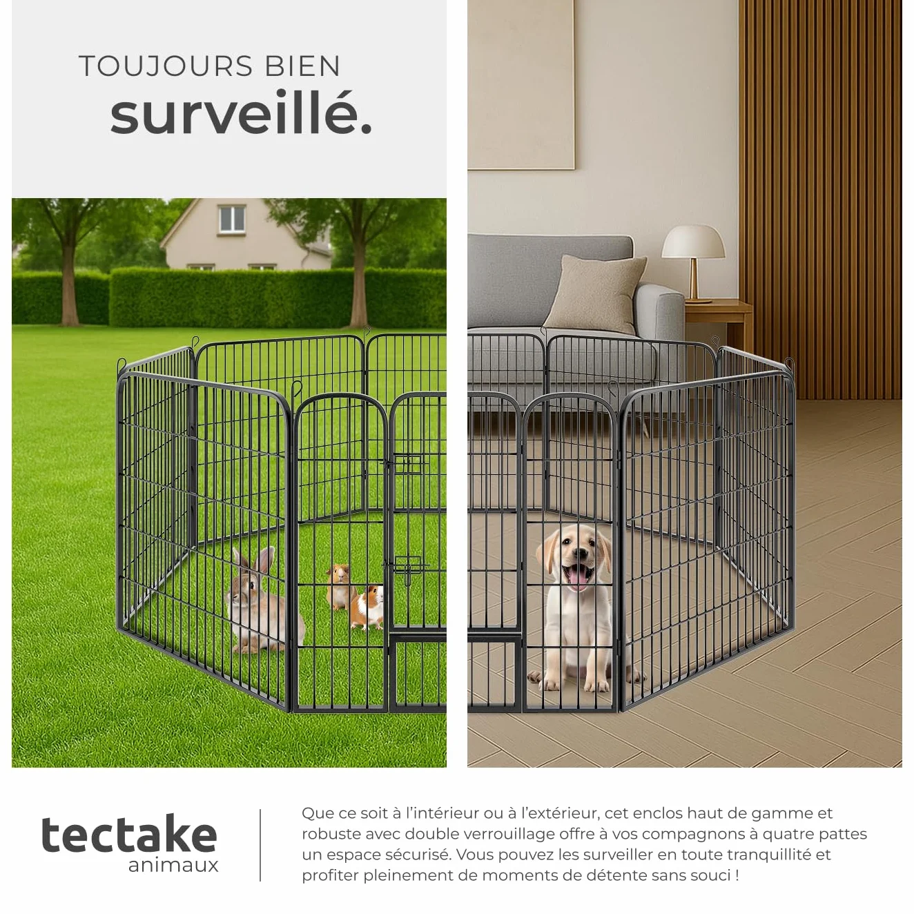 Parc pour Chien Modulable Pliable Enclos Chat Extérieur Cloture Anti Fugue Grillage sans Toit Portes Double Verrou