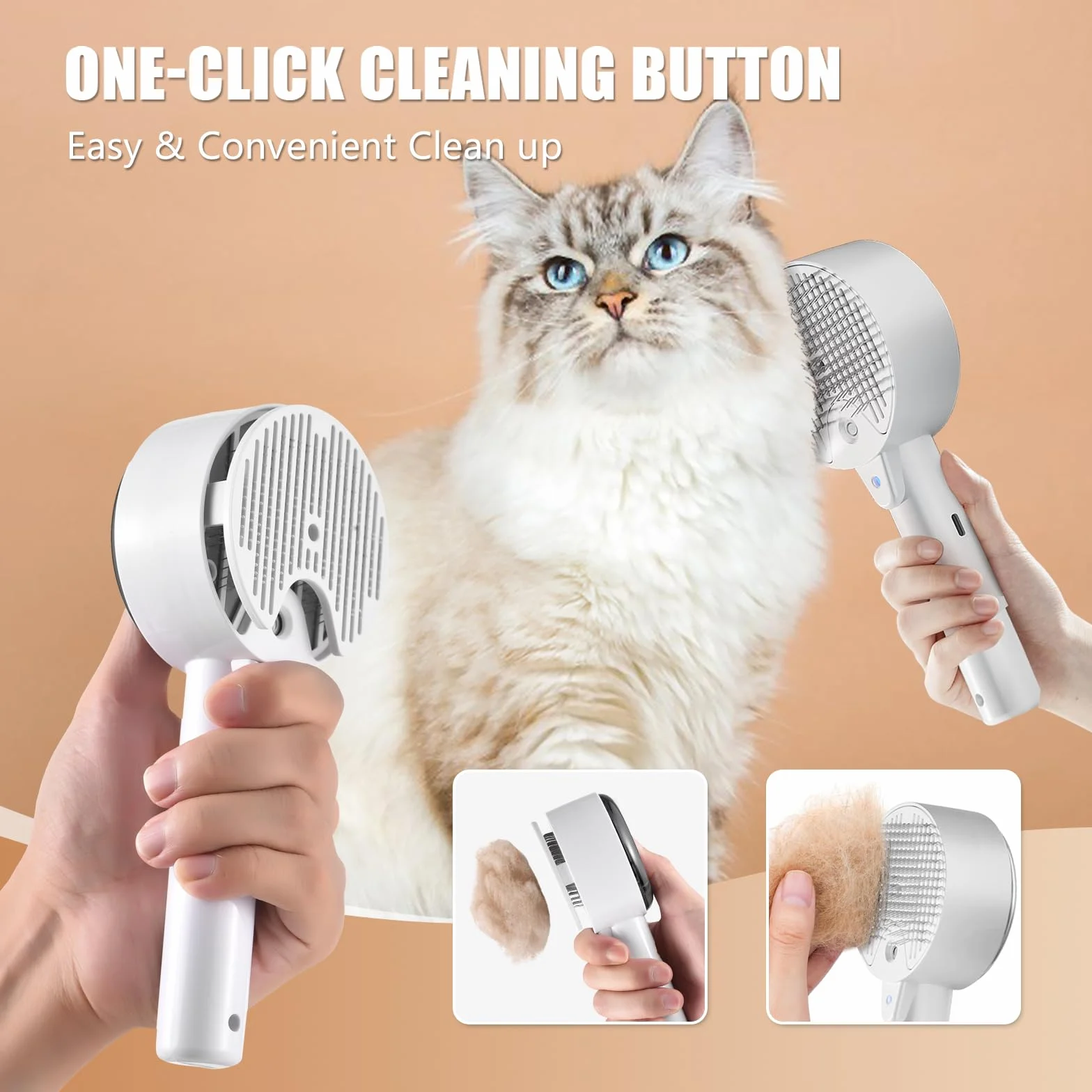 Brosse Chat Vapeur 4 en 1 Autonettoyant pour Chien et Chat Poil Long Court