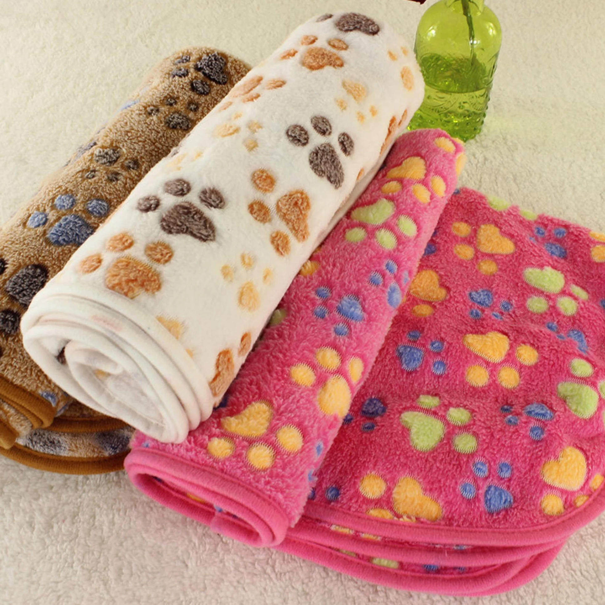Lot de 3 couvertures en polaire pour animal de compagnie 76 x 104 cm Blanc crème Rose Marron