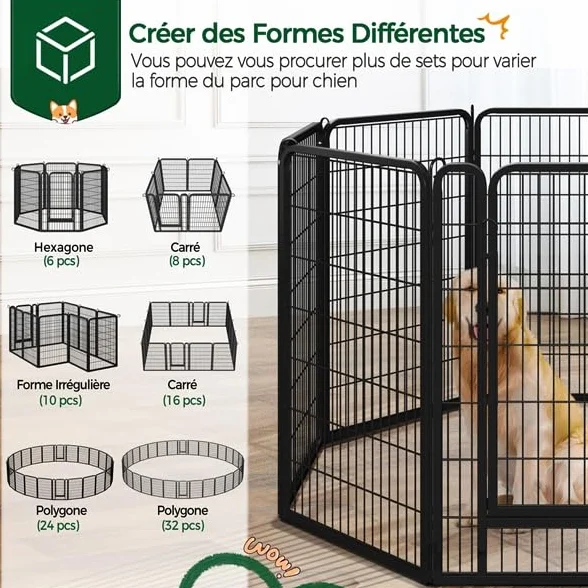 Yaheetech Parc pour Chien 8 Panneaux Enclos Métal 68 x 100 cm avec Porte
