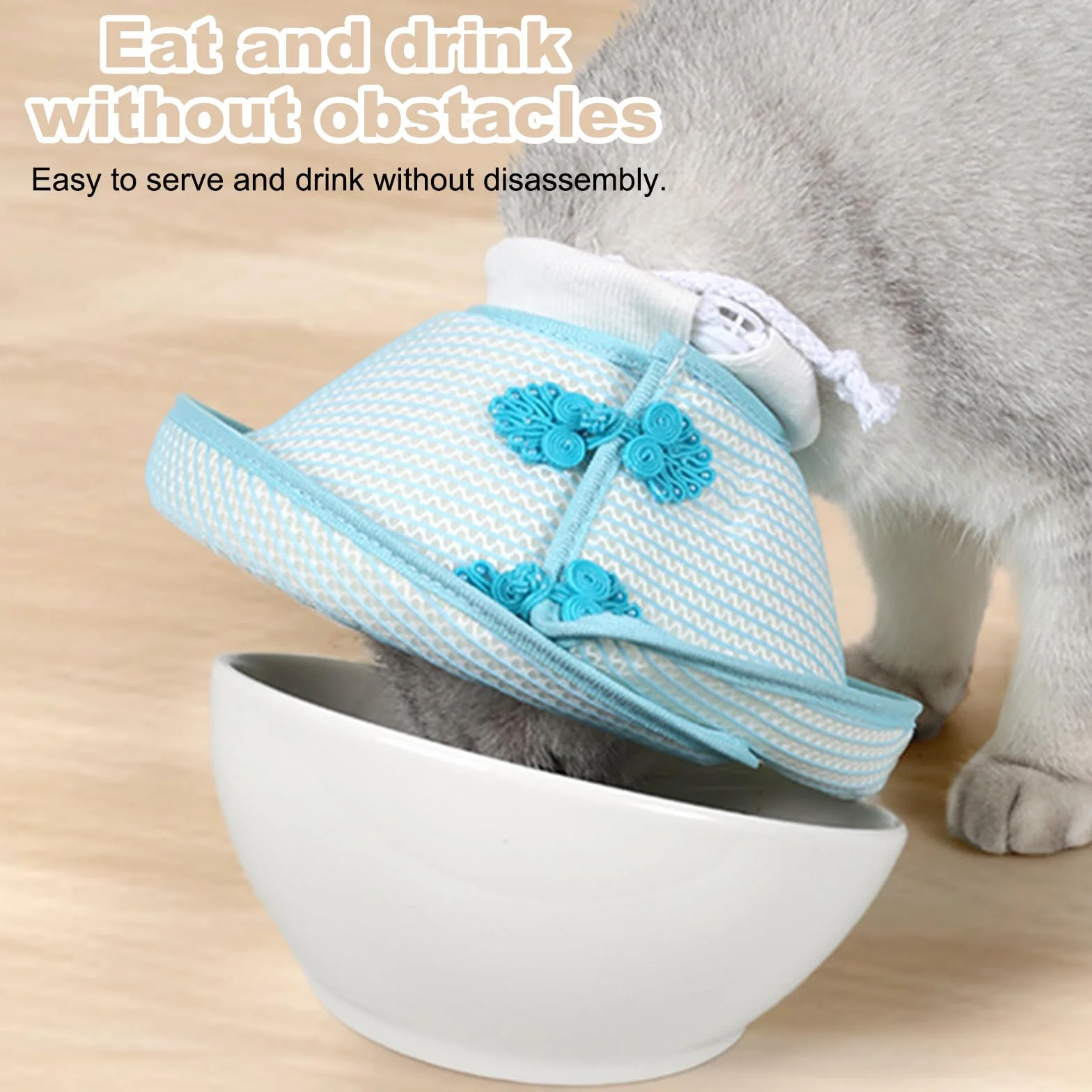 Réglable Collerette Chat Anti Lechage Après Chirurgie en Tissu Souple Léger Bleu