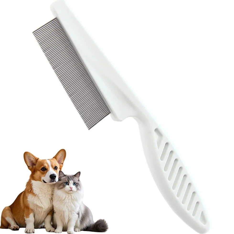 Peigne anti-puces pour chat et chien en acier inoxydable - Blanc