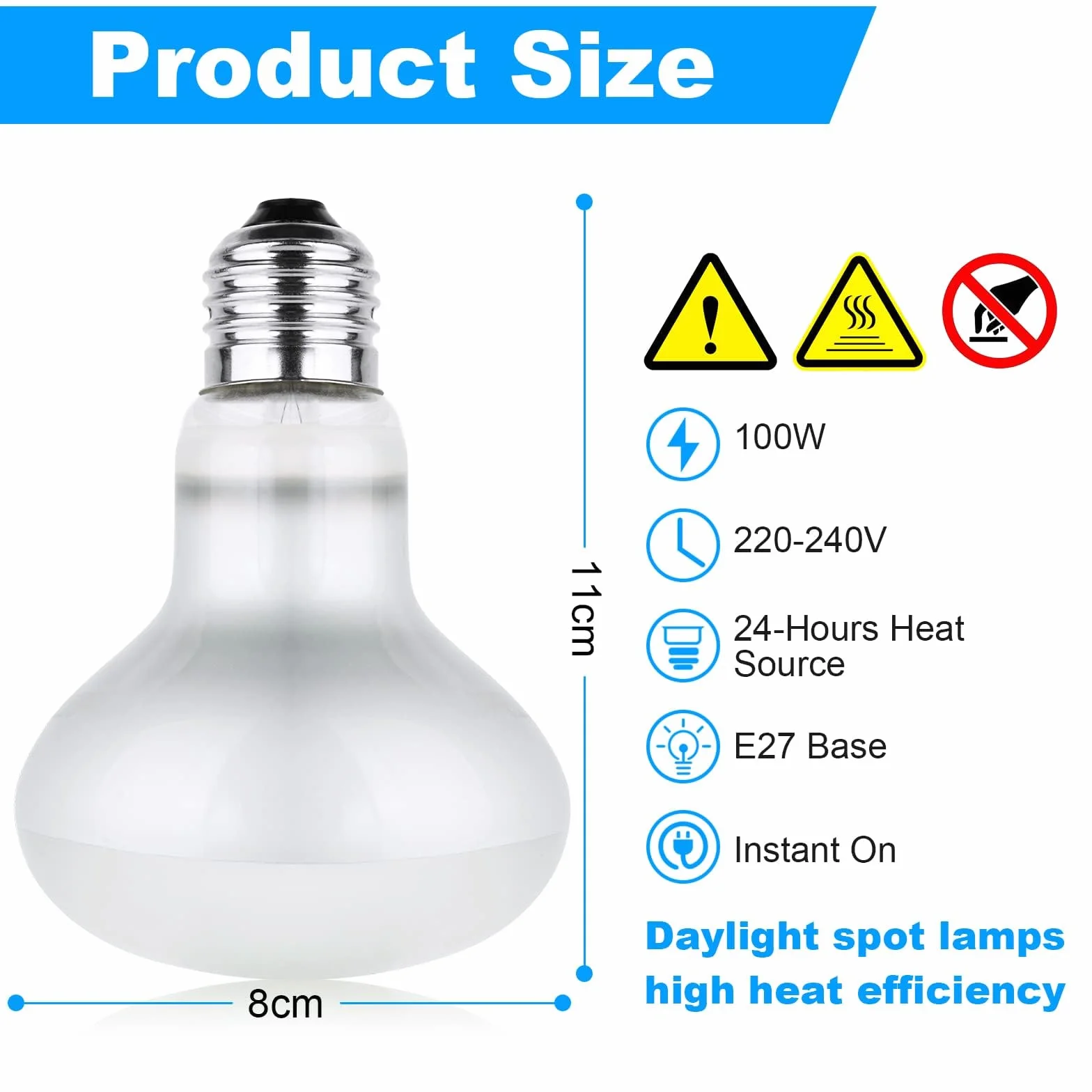 Lampe Chauffante Reptiles 50W UVA+UVB E27 Spiral 220V Silver Plated Glass