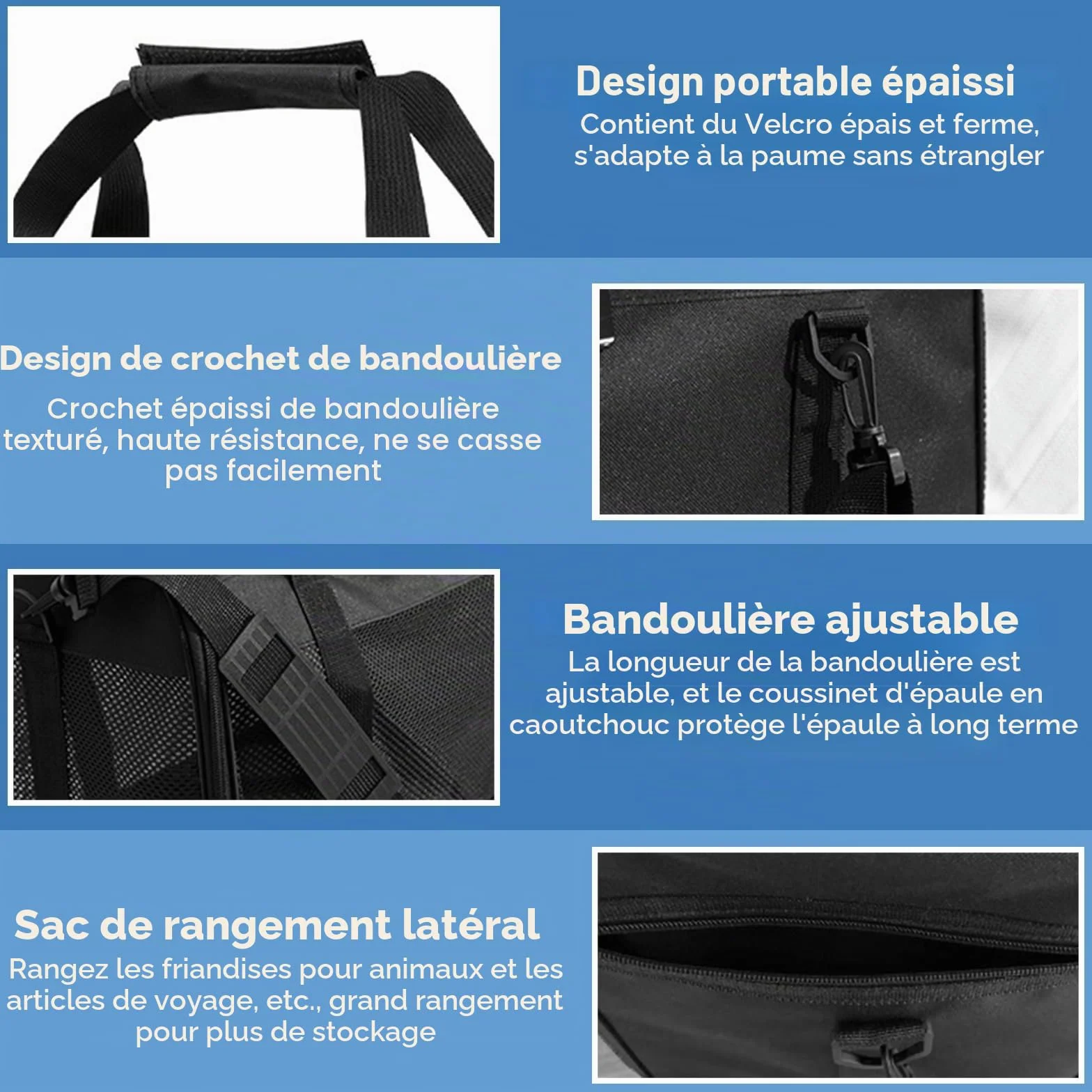 Sac de transport pliable pour chat et chien avec gamelle d'eau, bandoulière, 42 x 27 x 28 cm
