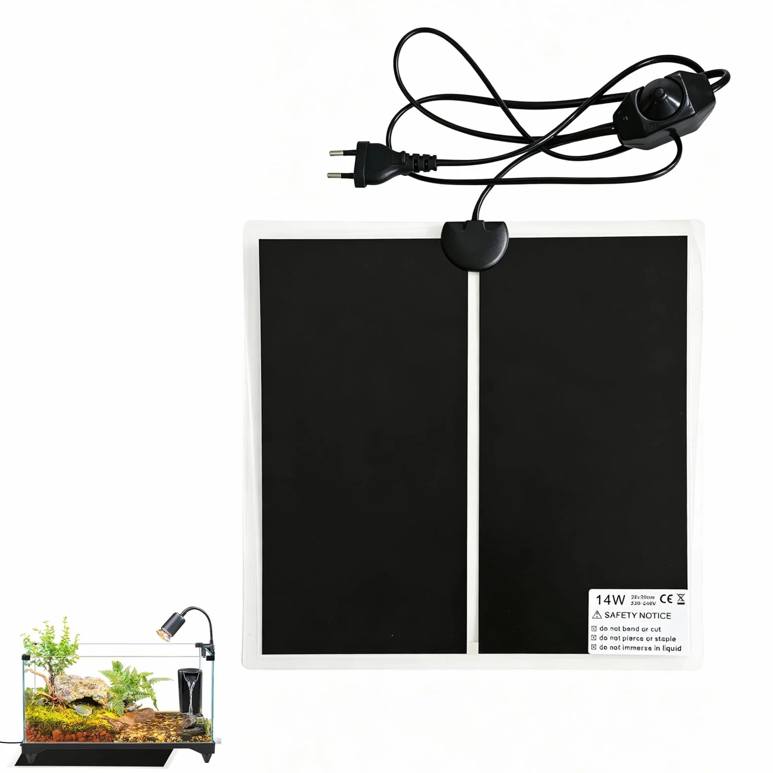 Tapis Chauffant Reptiles 14W 28x28cm Coussin Chauffant Terrarium avec Contrôle Température Réglable