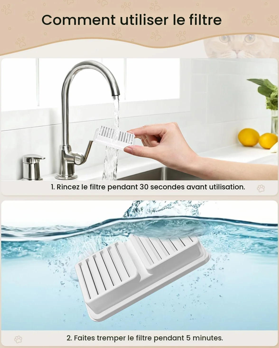 Filtres à Charbon Actif et Mousse pour Fontaine à Eau Chat 2,2L