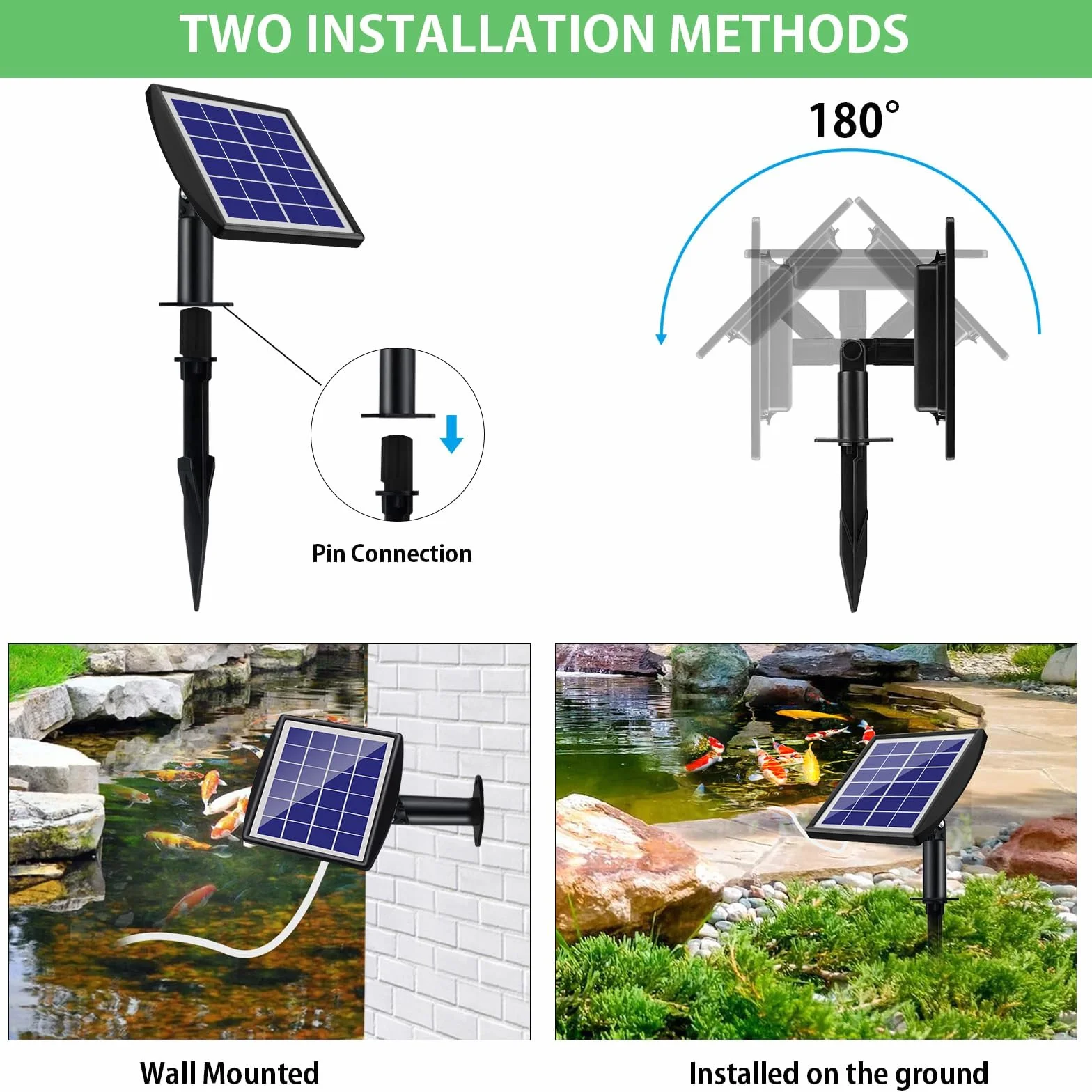 Pompe à air solaire 2 W avec batterie de secours 2200 mAh pour bassin aquarium étang