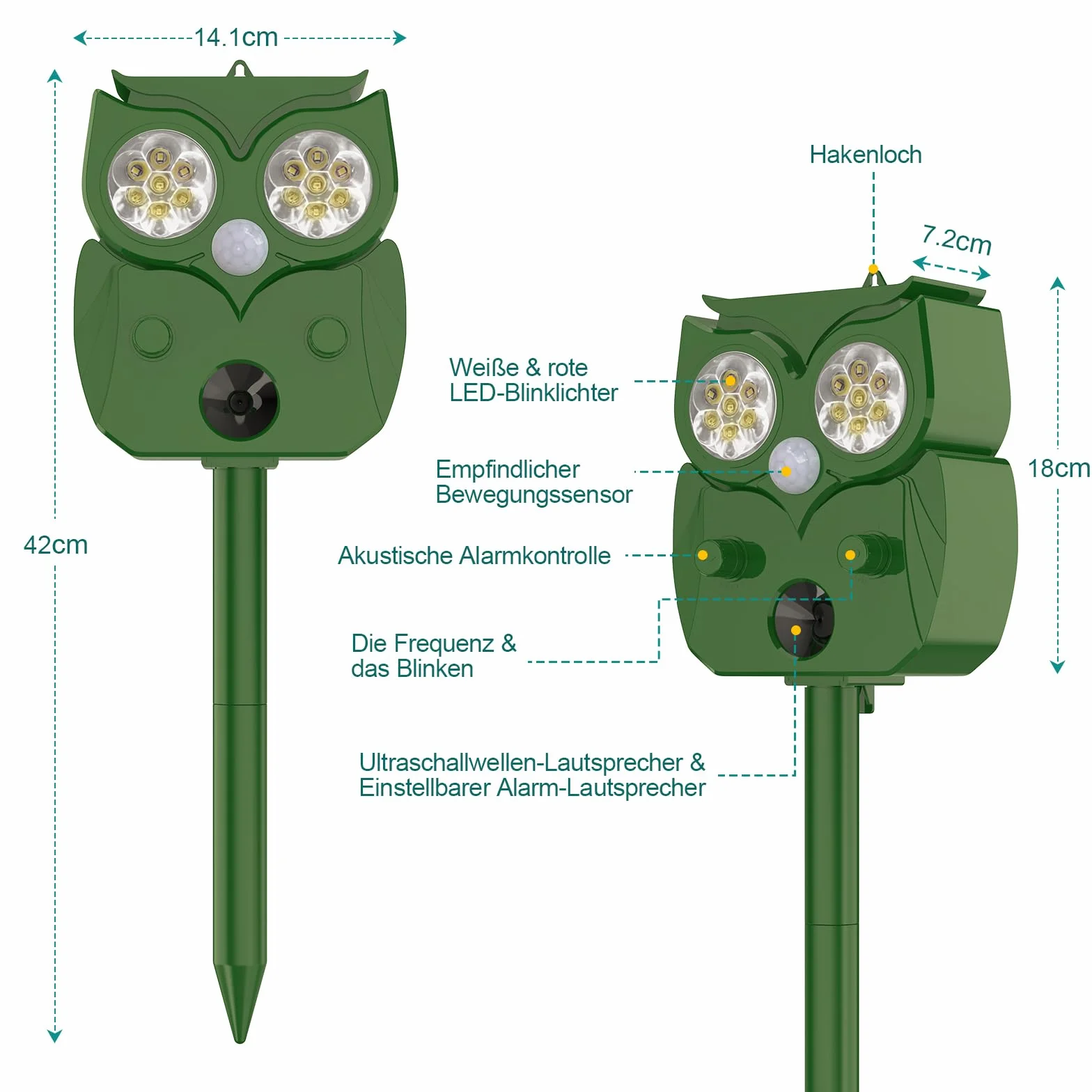 Répulsif Chat Ultrason 2 Pièces Anti Chat avec Détecteur de Mouvement pour Animaux Oiseaux Chiens Vergers Jardins