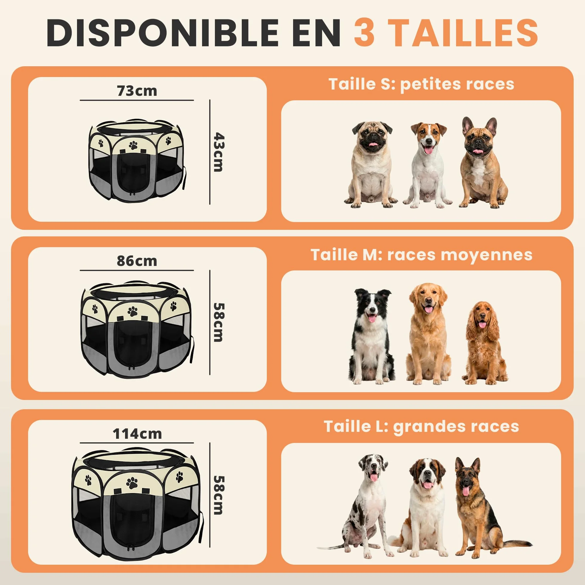 Parc pour Chiens Pliable JUPPLIES – Enclos Portable en Tissu Oxford Imperméable pour Grands Animaux 86x86x58cm