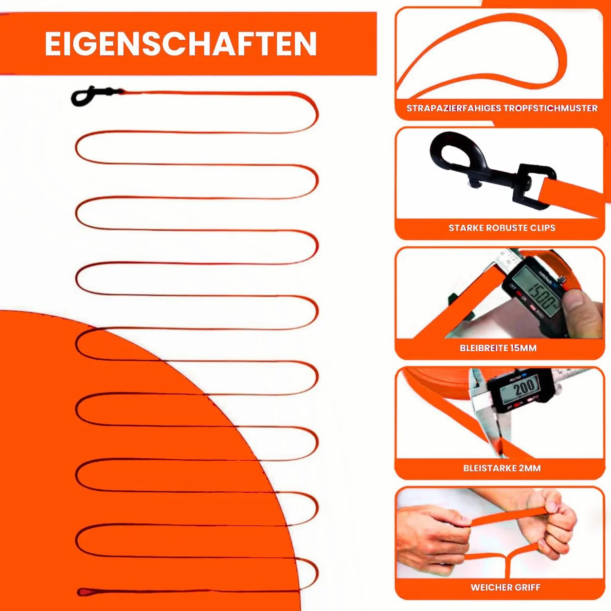 Laisse longue pour chiens Biothane 3 m 5 m 10 m 15 m 20 m