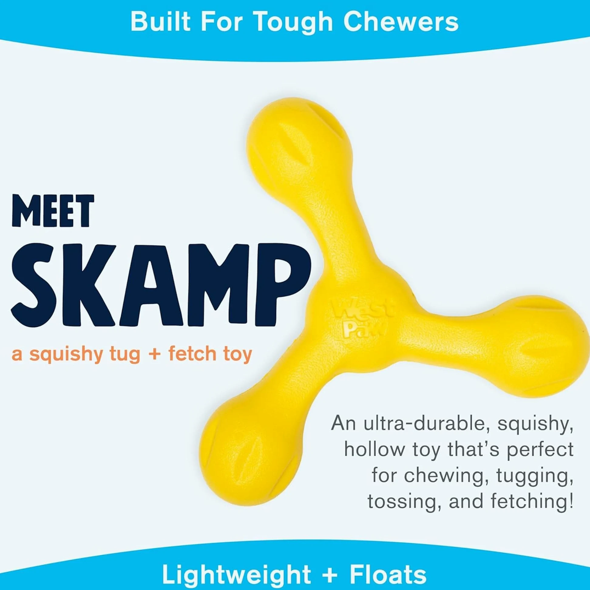 WEST PAW Zogoflex Air Skamp Jouet à mâcher pour chien – Jouet interactif creux et spongieux pour chiens, chiots – à mâcher, attraper, transporter, rapporter, passe au lave-vaisselle, sans latex, 21,6
