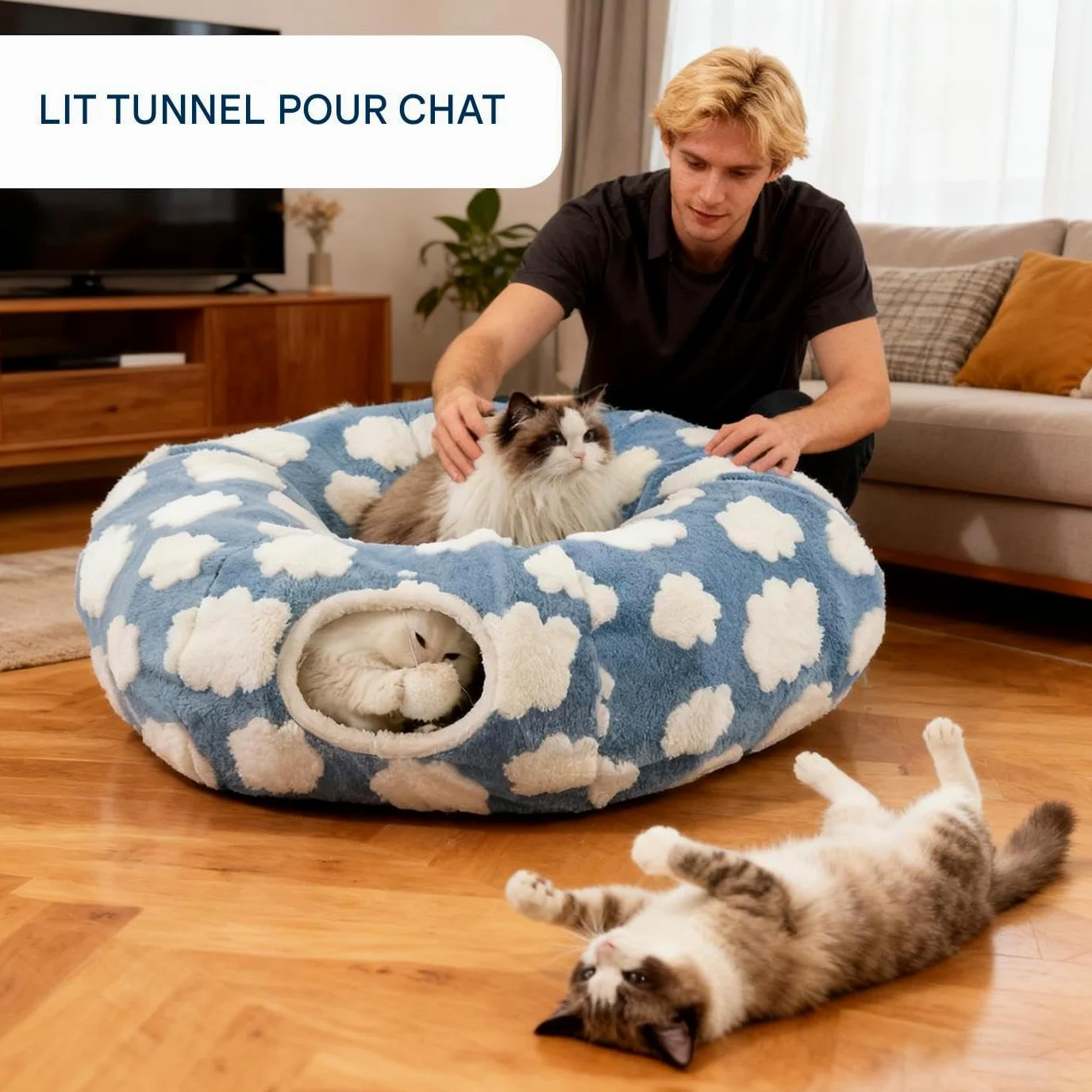 Tunnel De pour Chat Nid Lavable et Mignon | Tunnel Lit Mignon Pour Chat Pour Chaton Chiot Petit Chien Lapin Enrichissement Animaux Intérieur Chambre Salon Décoration