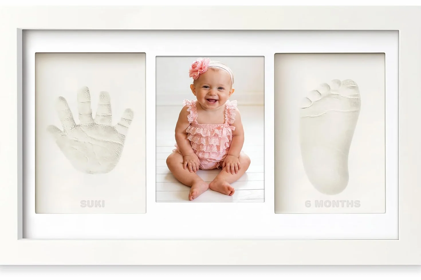 Cadre Empreinte Main Pied Bébé avec Argile Anti-Fissuration Blanc, Kit Cadeau Naissance