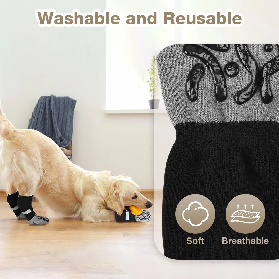 Chaussettes Antidérapantes pour Chien 2 Paires Réglables Protège-Pattes Double Face M