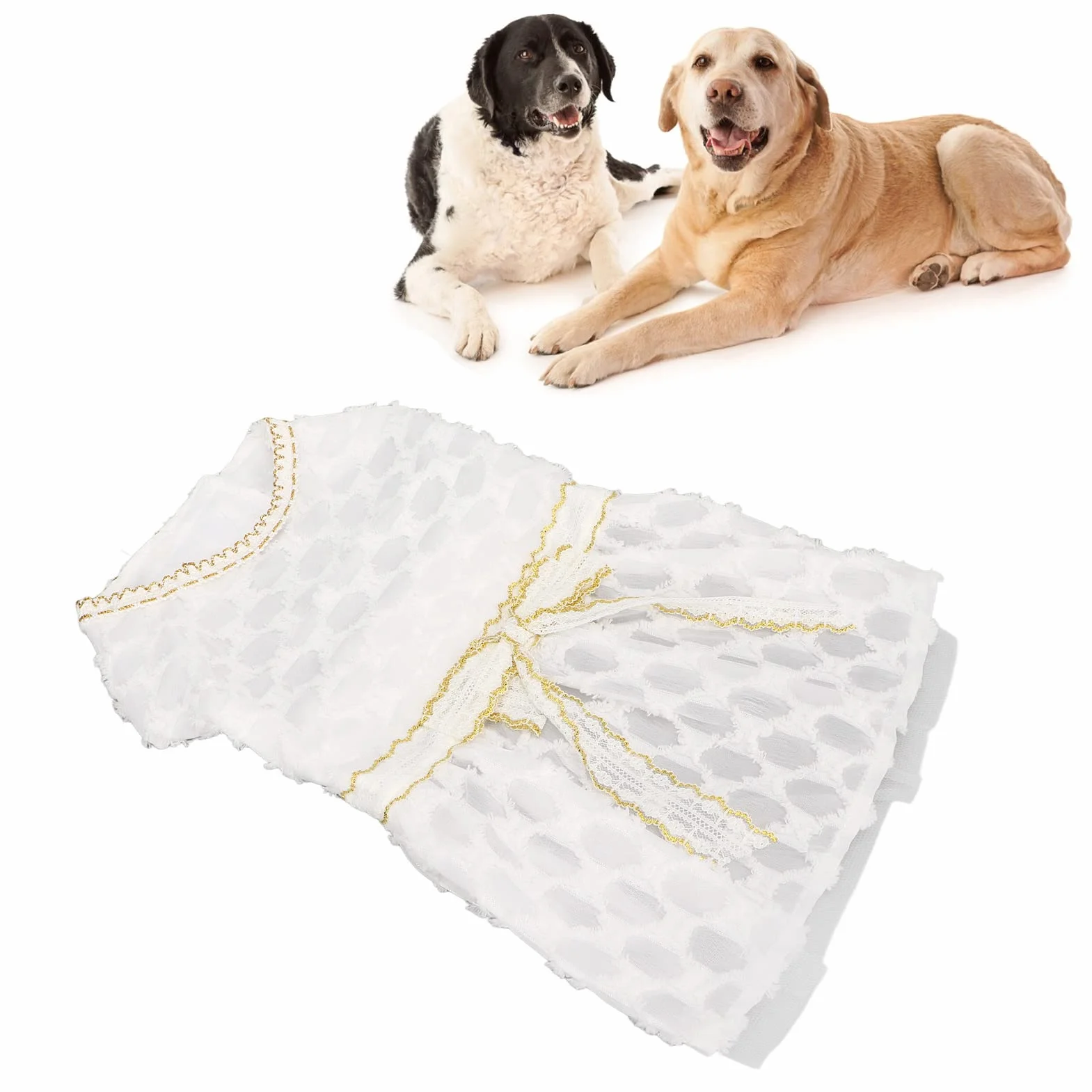Robe de Chien Nœud Papillon Jupe Princesse Blanche Dentelle Vêtement Été Mariage (M)