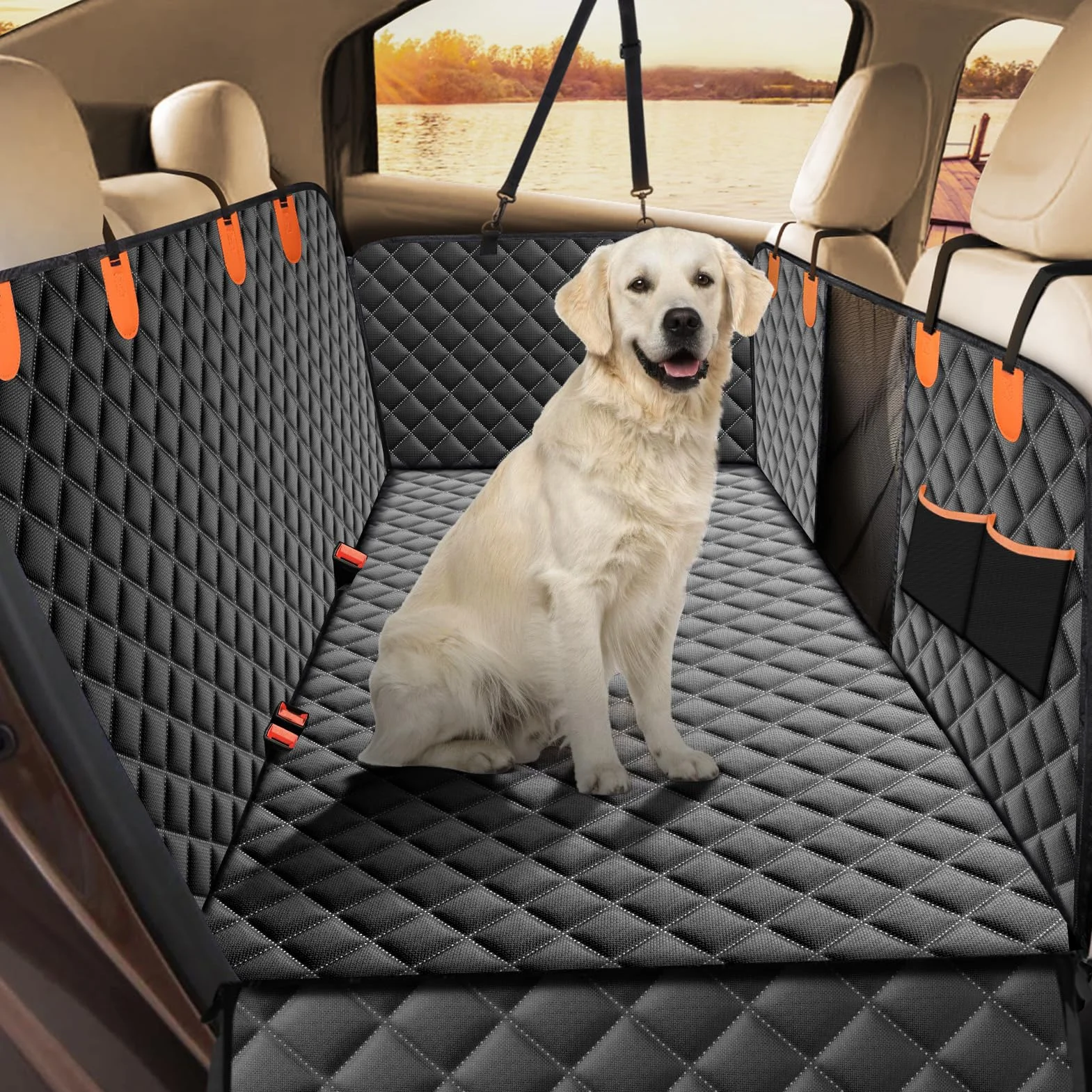 JOEJOY Housses de Siège Auto pour Chien Antidérapant Imperméable Protege Banquette Arrière Noir