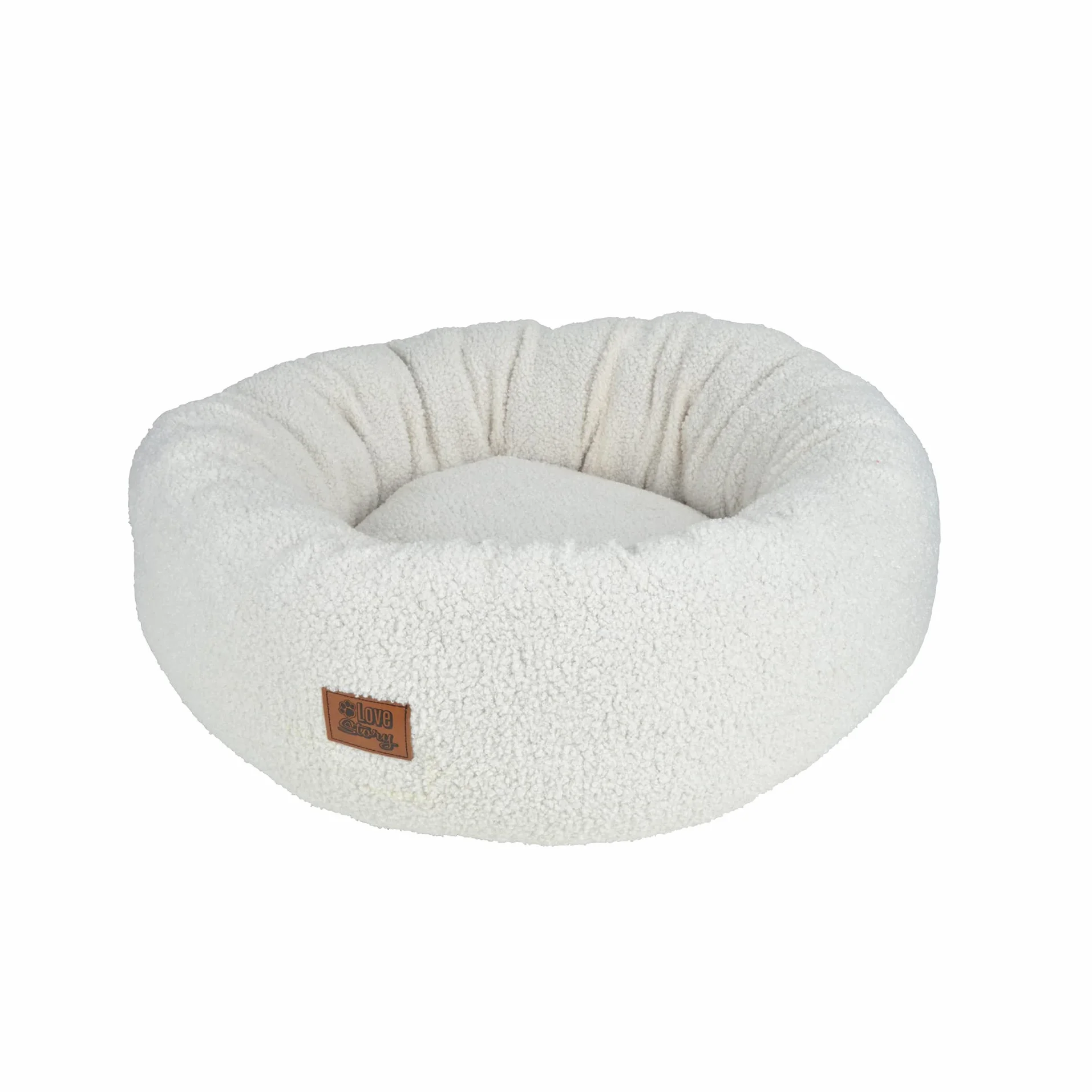 Love Story Coussin Rond Donut Laine Bouclée Polyester D55 x H20 cm Ecru