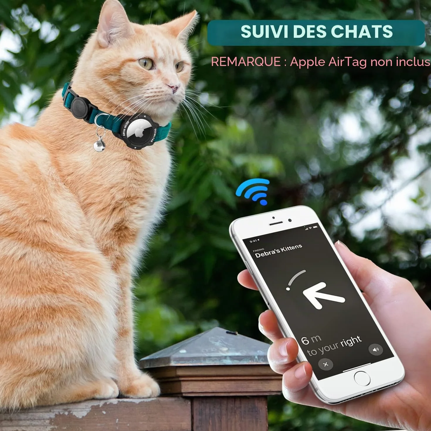 Collier Chat Airtag Luminescent Apple Support avec Boucle Sécurité Anti-étouffement Sangle Élastique Bleu 23-33cm