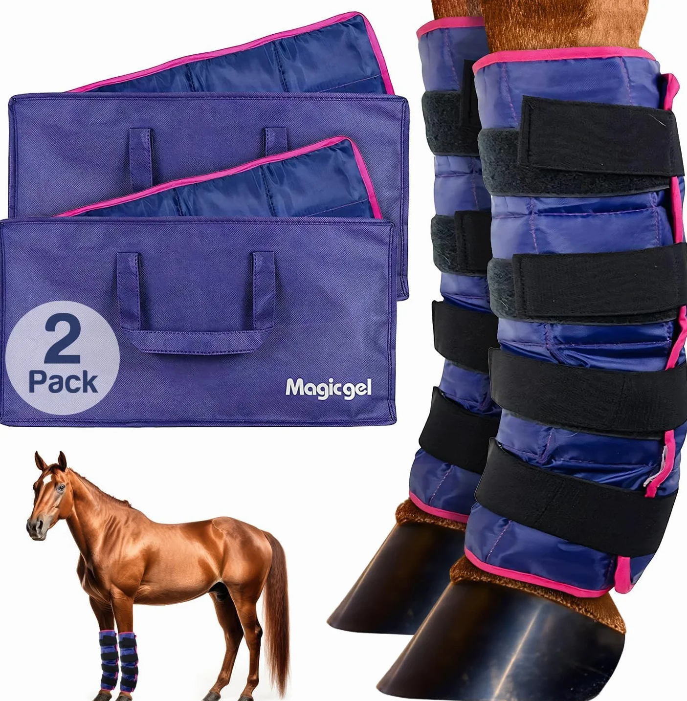 Magic Gel Pack de Gel de Glace pour Chevaux - Enveloppe Botte Guêtre de Thérapie par le Froid pour Jambe de Cheval - Poche de Glace Géante (Twin Ice Boot)