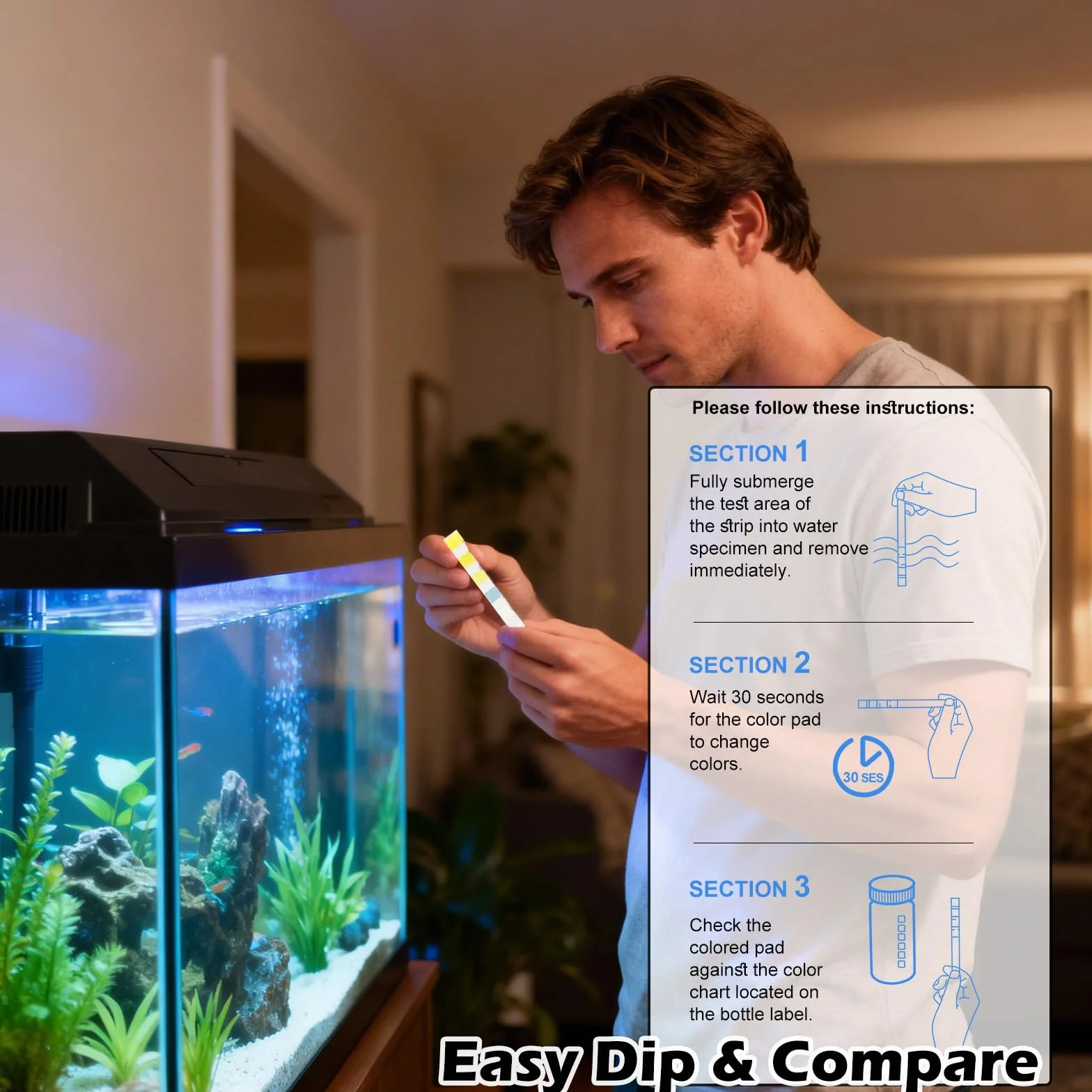 9 en 1 Test d'eau pour Aquarium, 100 Bandelettes de Test Eau pour PH, Alcalinité Totale, Dureté, Carbonatée, Nitrite, Nitrate, Chlore Fer et Ammoniac, Accessoire pour Bassins