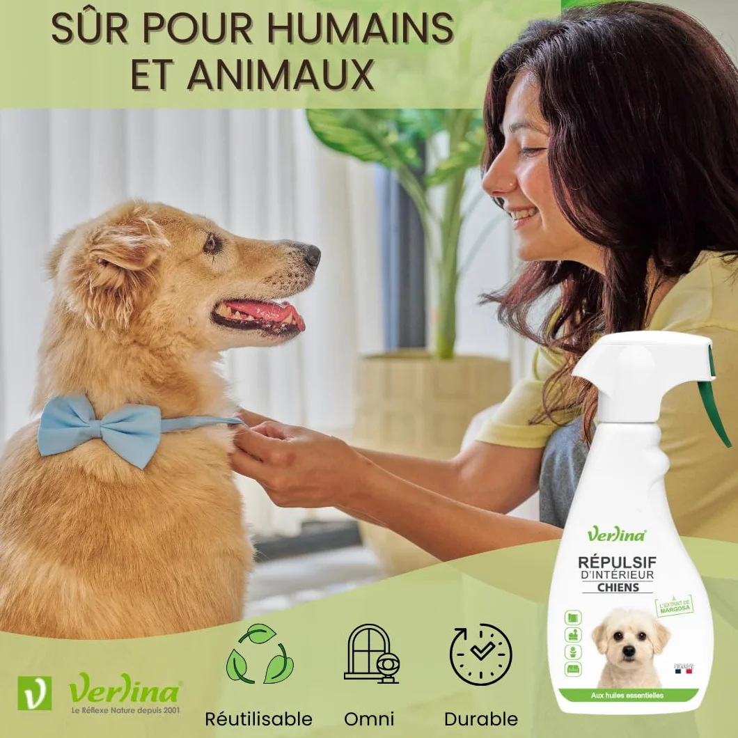 Répulsif Chiens Intérieur Spray Naturel 500 mL Protection 10 m²