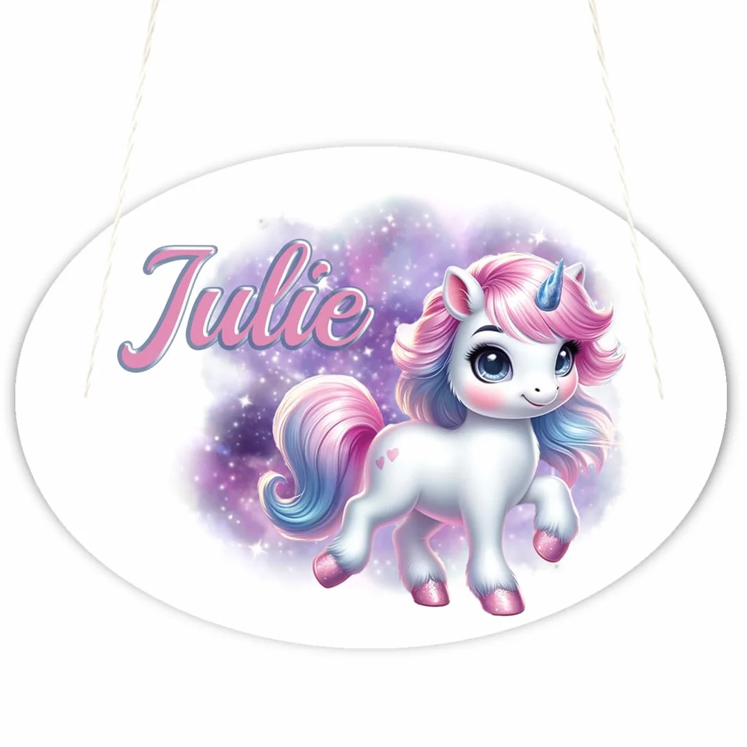 Plaque de Porte Enfant Personnalisée Licorne – Prénom Personnalisable – Décoration Chambre Fille – Plaque Bois avec Cordon