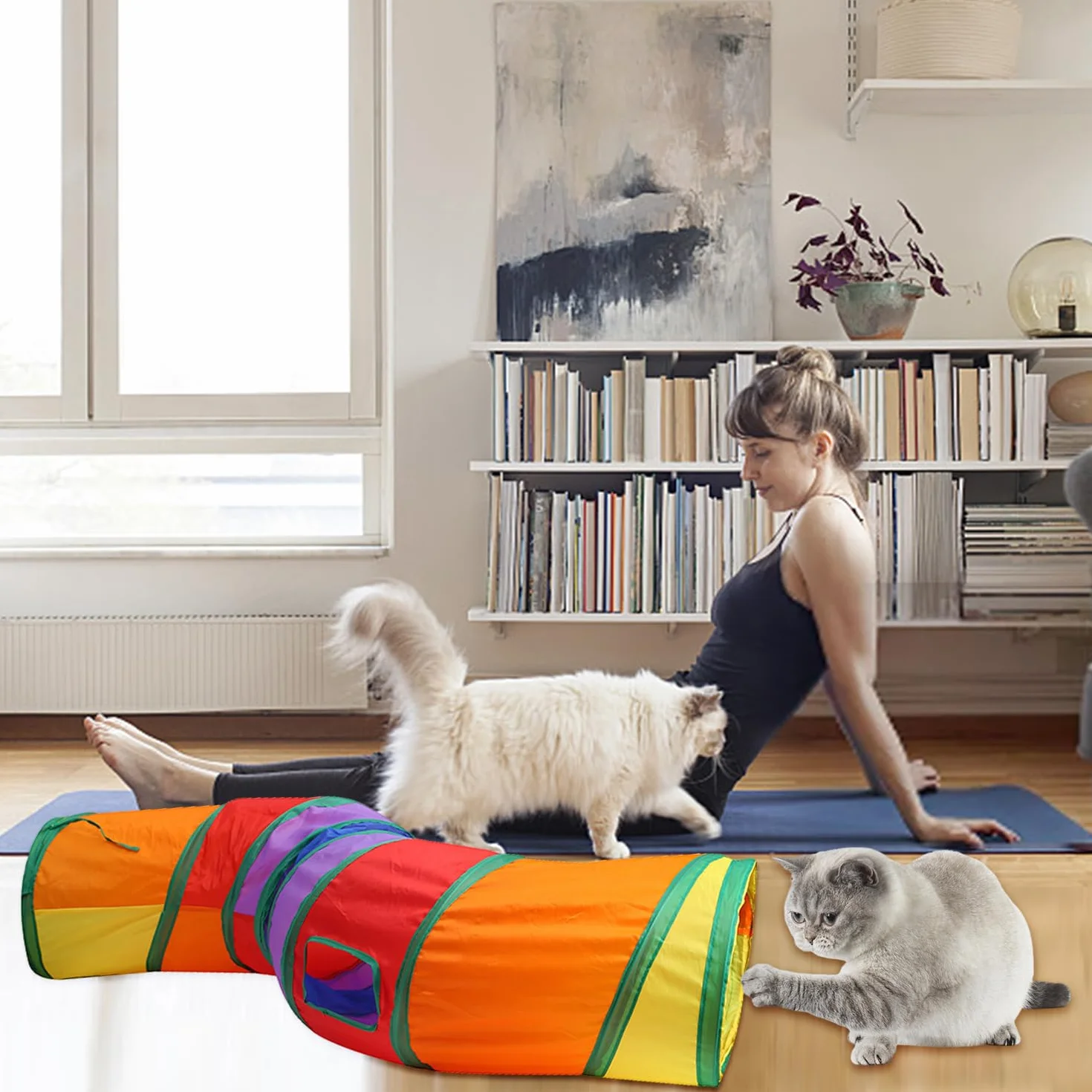 Jouet Tunnel pour Chat Interieur 2 Voies Pliable S-Tunnel pour Chaton Chien Lapin