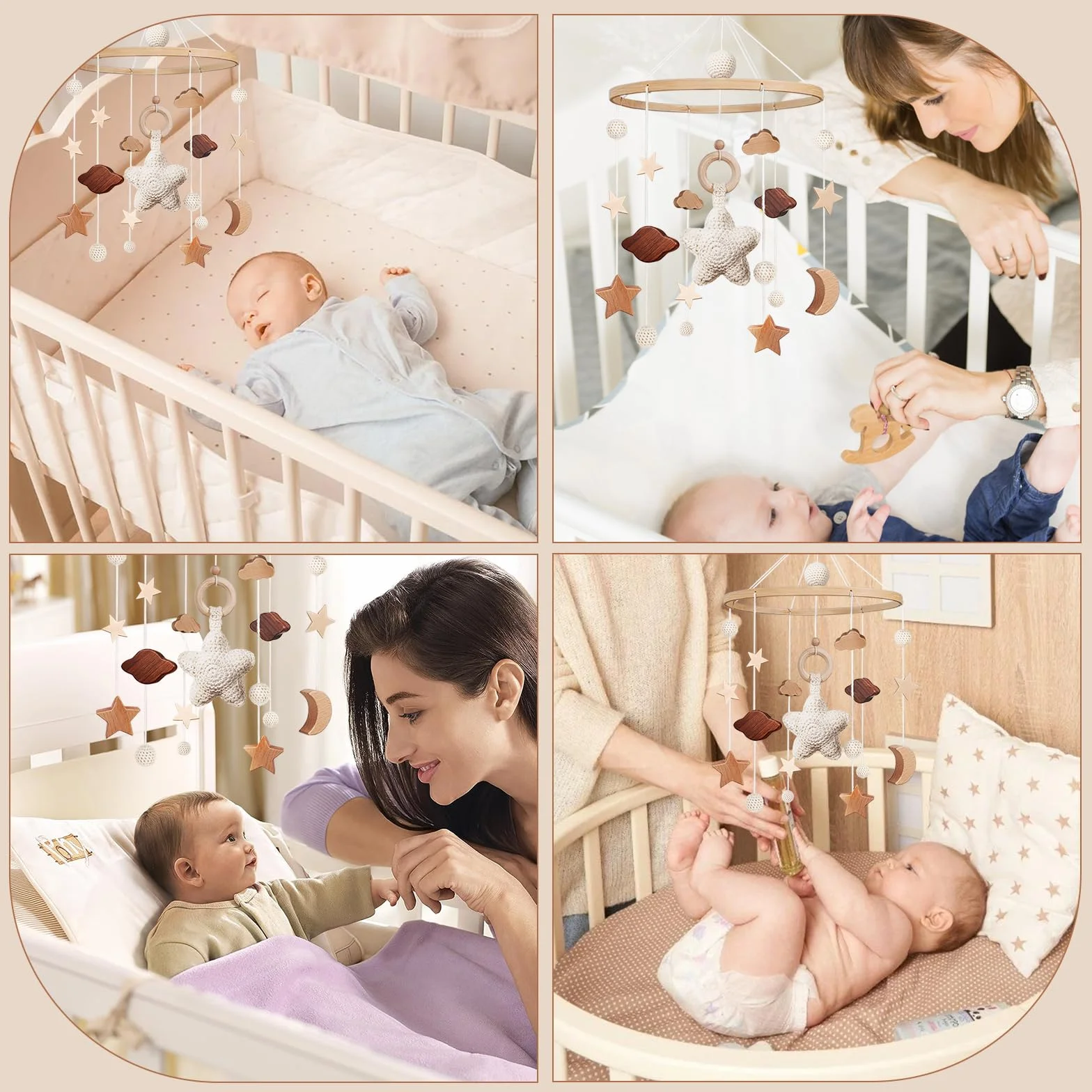 SWECOMZE Lit bébé mobile avec étoiles en bois Mobile bébé fille Cloche carillon de vent suspendu