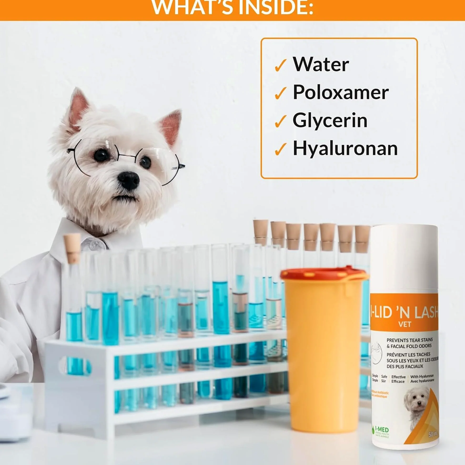 I-LID ’N LASH Vet Pump-Préventeur de Taches de Larmes pour Chiens et Chats(50 ml),Prévient les Taches de Larmes,Nettoyant Anti-Odeurs,Solution avec Acide Hyaluronique,Lavage Oculaire Sans Antibiotique