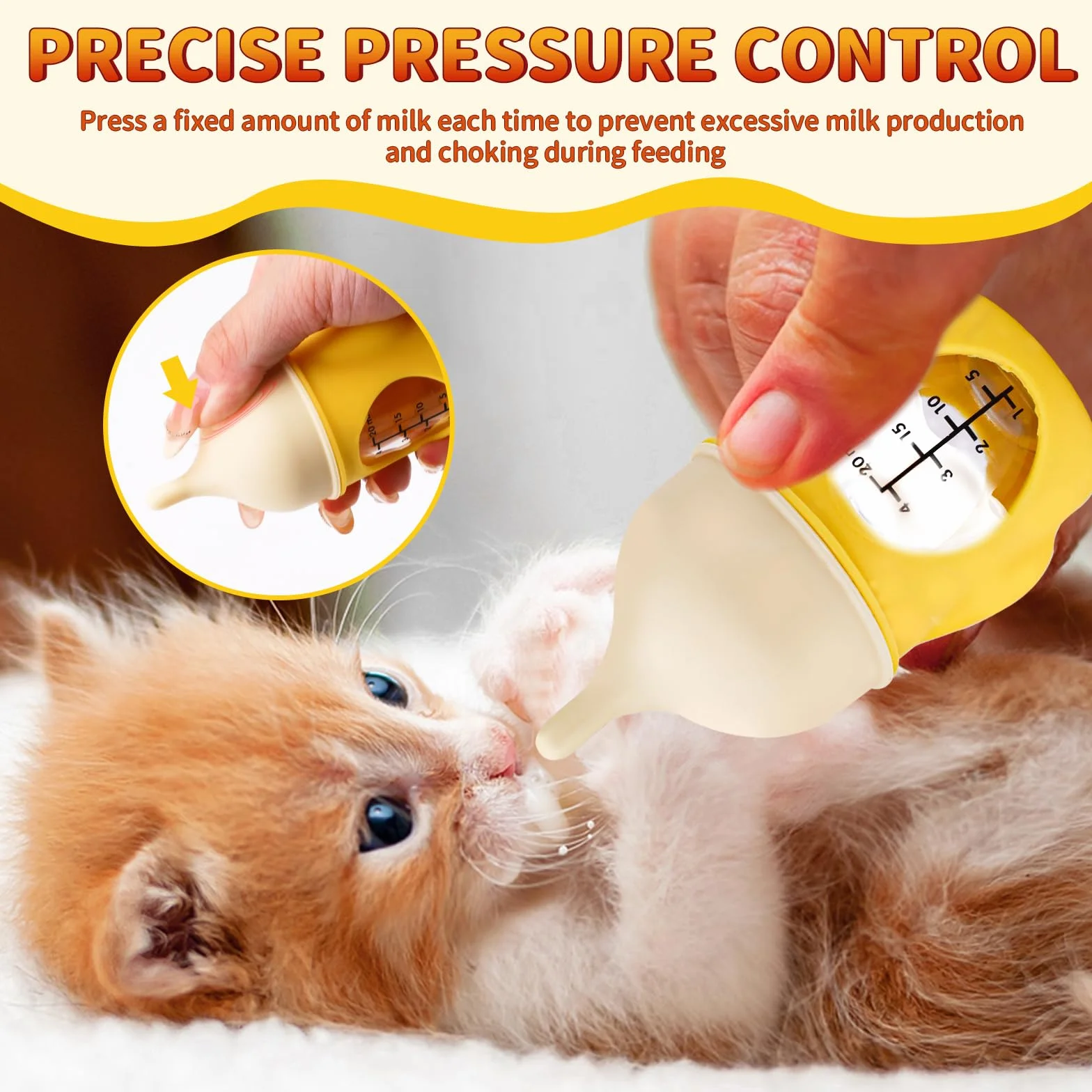 Kit d'alimentation pour chaton en silicone anti-étouffement 20 ml jaune