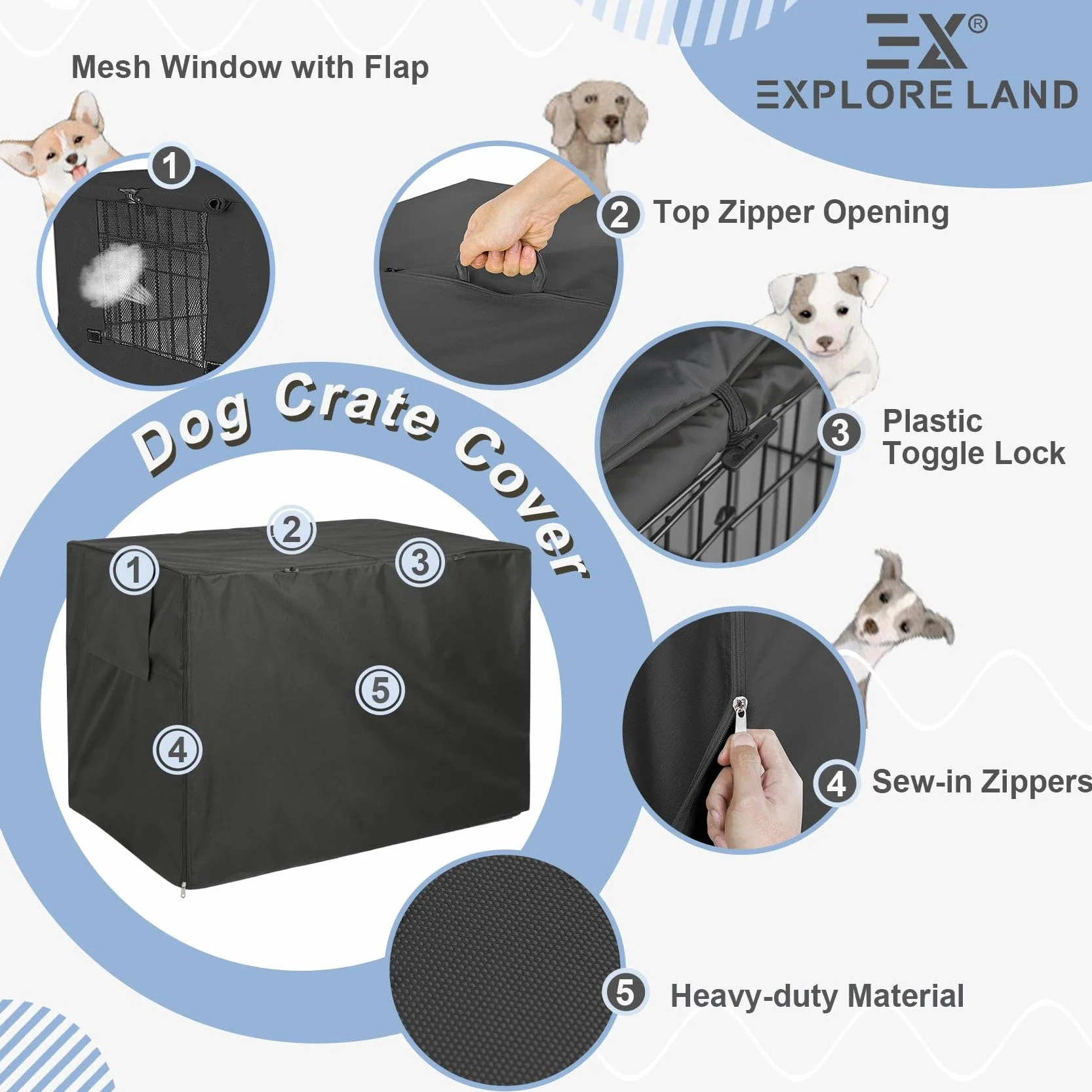 Explore Land Housse de Cage pour Chien Polyester Universelle 61-121,9 cm Noir