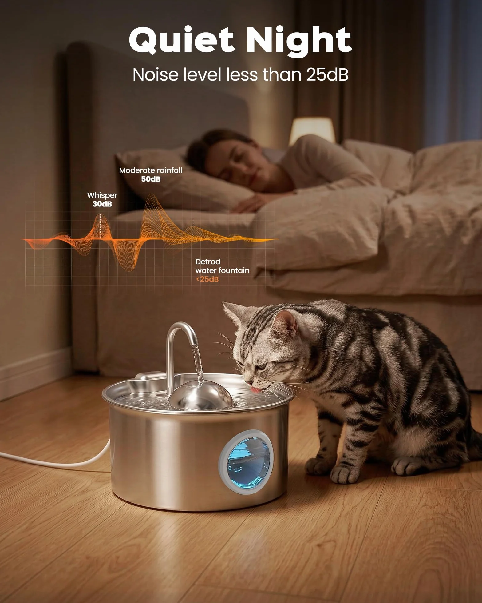 Fontaine à Eau Chat Inox 2,6L Automatique Ultra Silencieux Acier Inoxydable