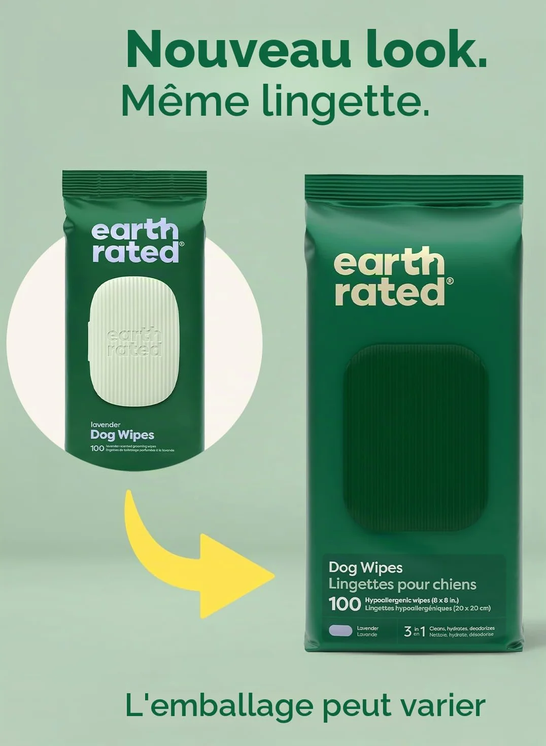 Earth Rated Lingettes hypoallergéniques pour Chiens, Lavande, 100 lingettes