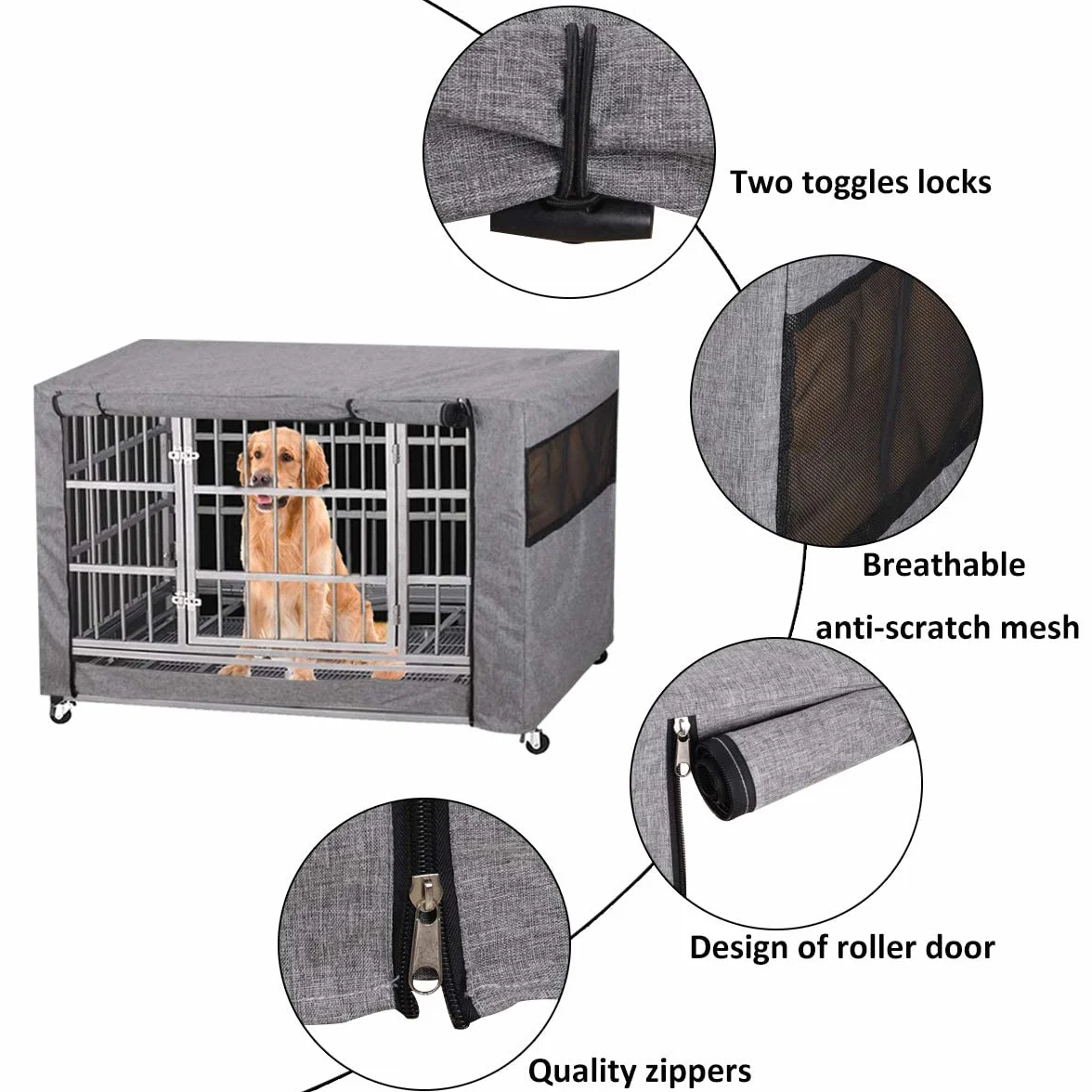 Housse pour cage à chien coupe-vent durable pour cage métallique intérieur extérieur