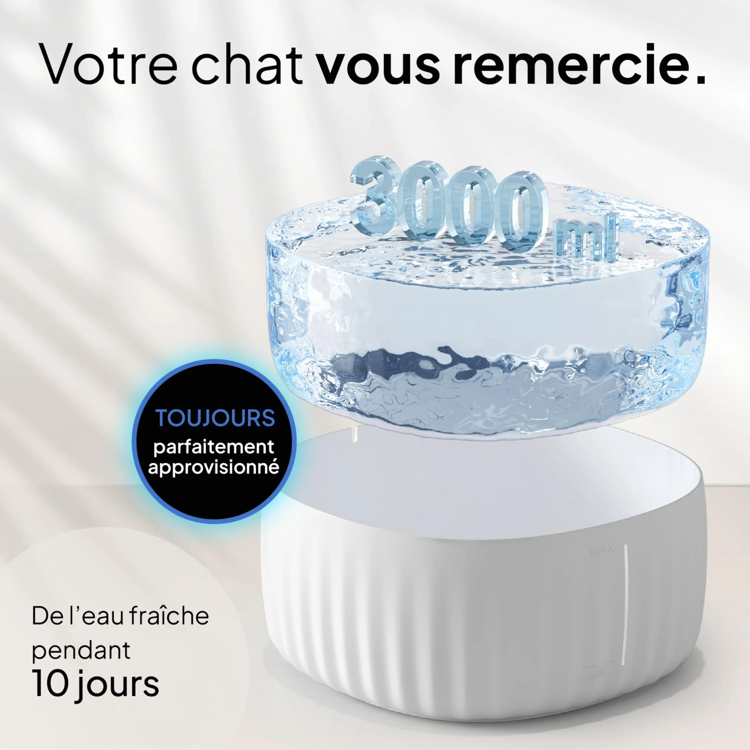 Fontaine à Eau Chat 3L Filtration Charbon Actif Silencieuse Indicateur LED Blanc